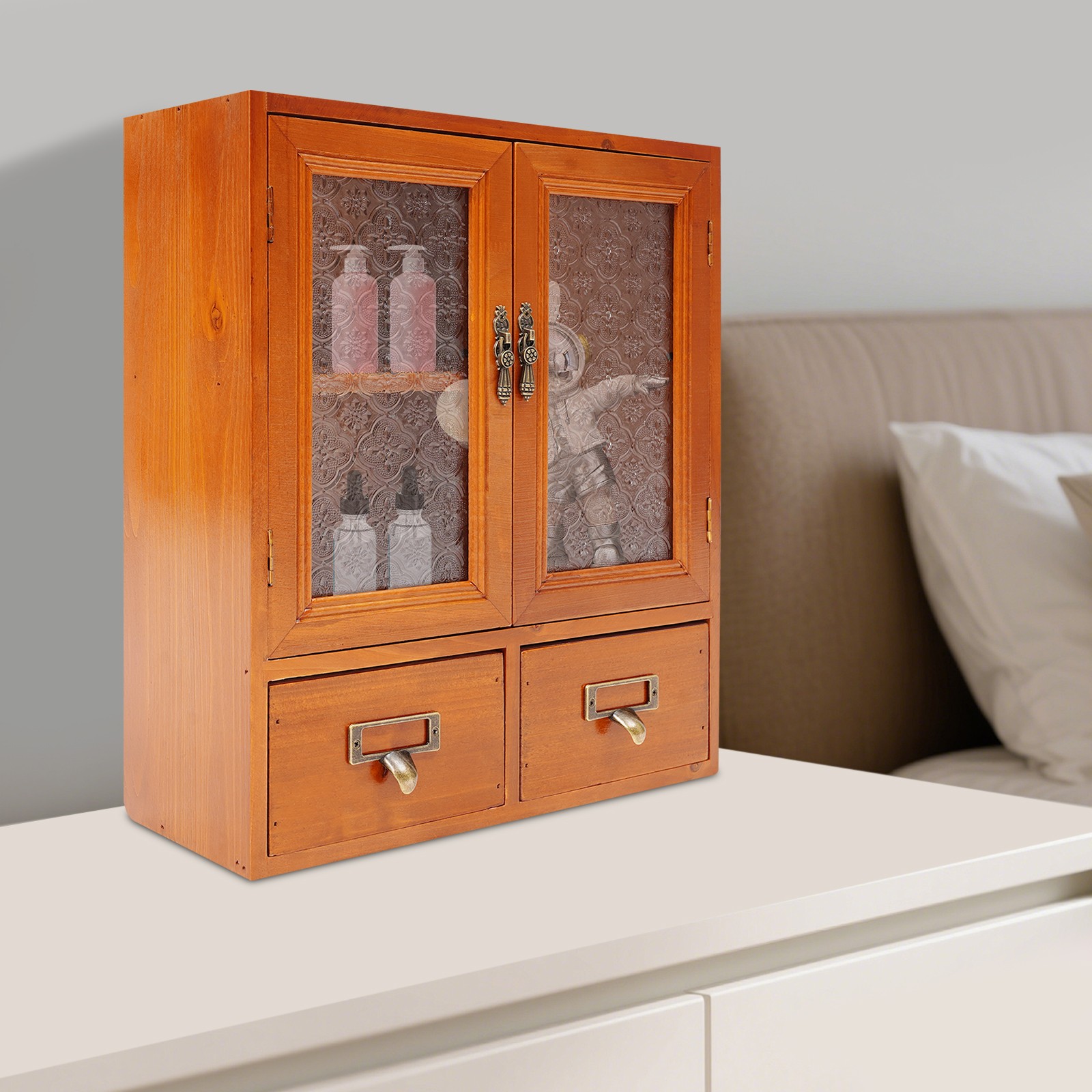 Vintage Tabletop Organizer, Wooden Storage Drawer Box, Storage Cabinet for Desk