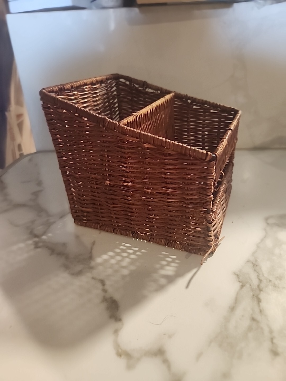 Desktop Organizer Honey Natural Wicker 2 Slot As Is Small