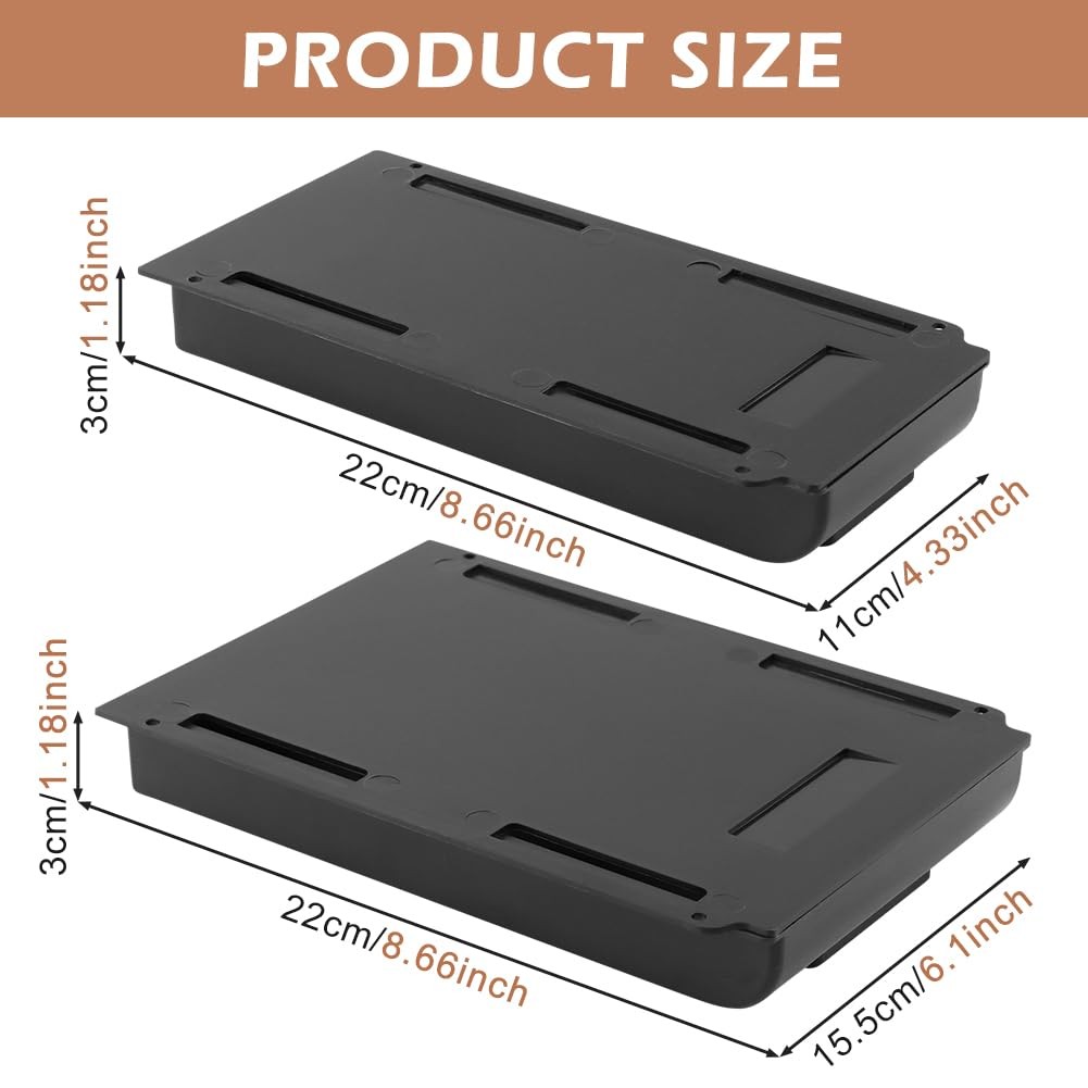 LORGVEXN 2pcs Under Desk Drawer, Self-Adhesive Pull Out Table Tray, Black