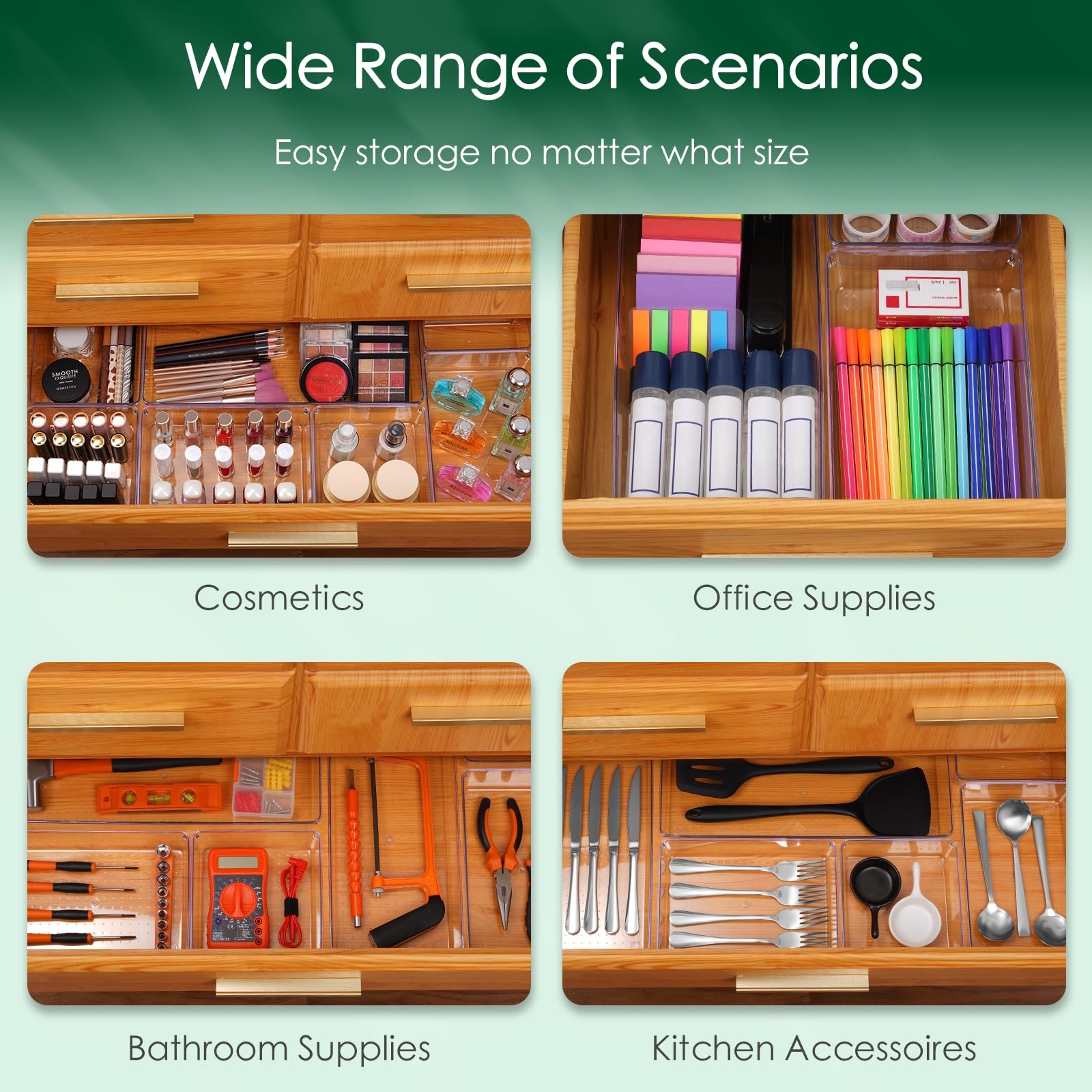 Criusia Drawer Organizer Set, Acrylic Non Slip Cracking 8 PACK, Clear
