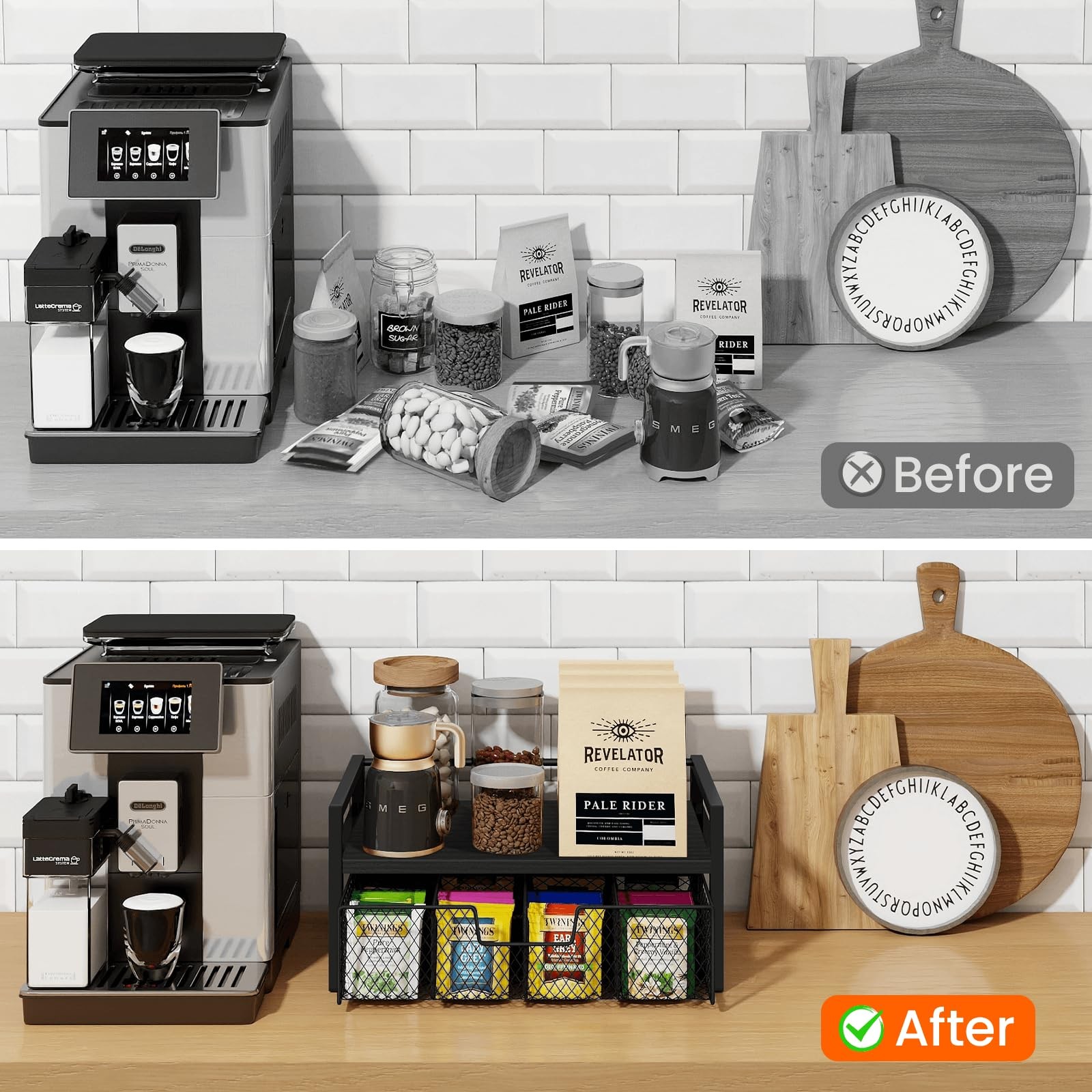 Homode Wood Tea Bag Organizer, Teabag Holder with Drawer, Black