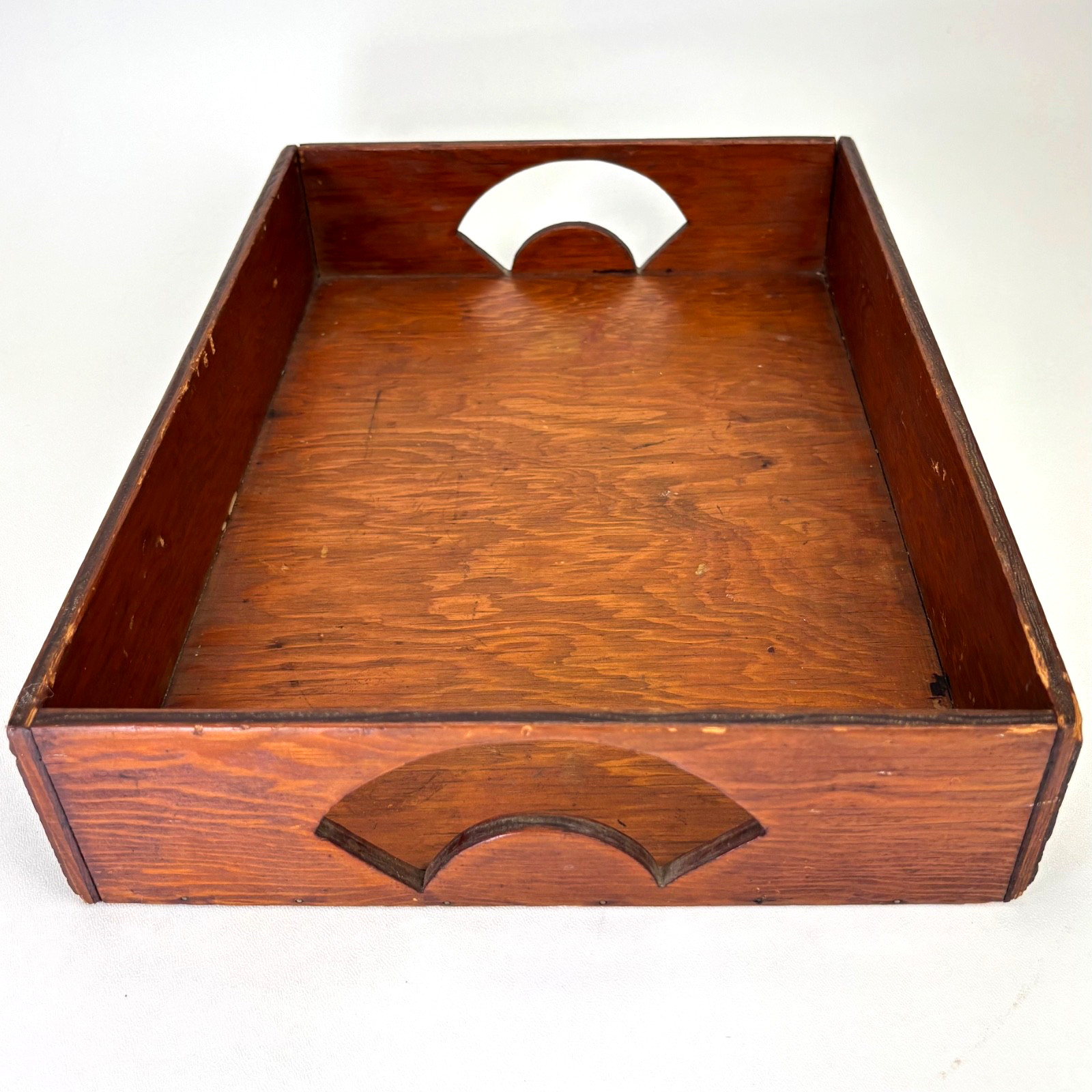 Vintage Wooden Desk Letter Tray Rustic Document Organizer 14.5in Office Inbox
