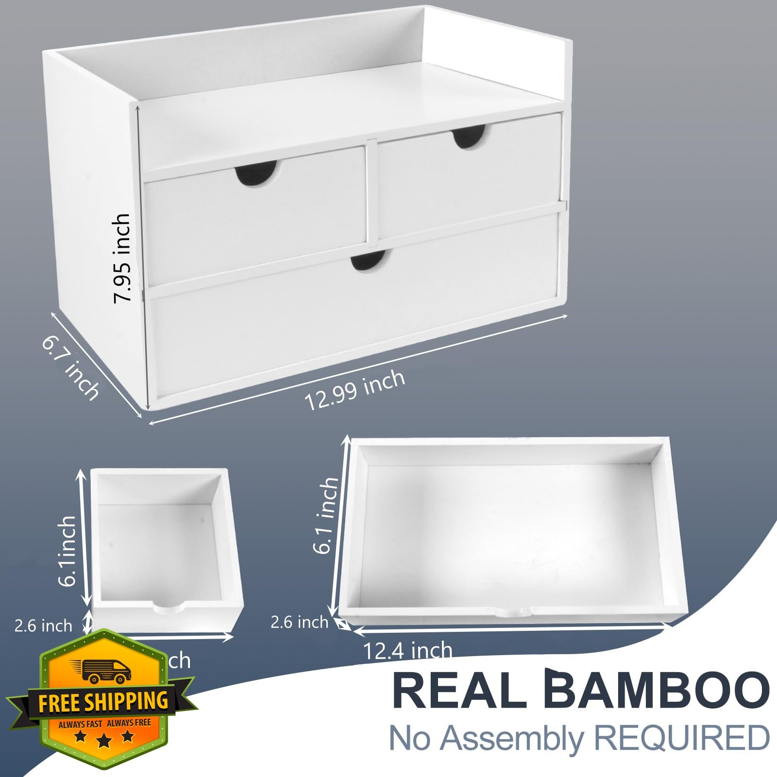 Charmewooden desk organizer, white with shelf