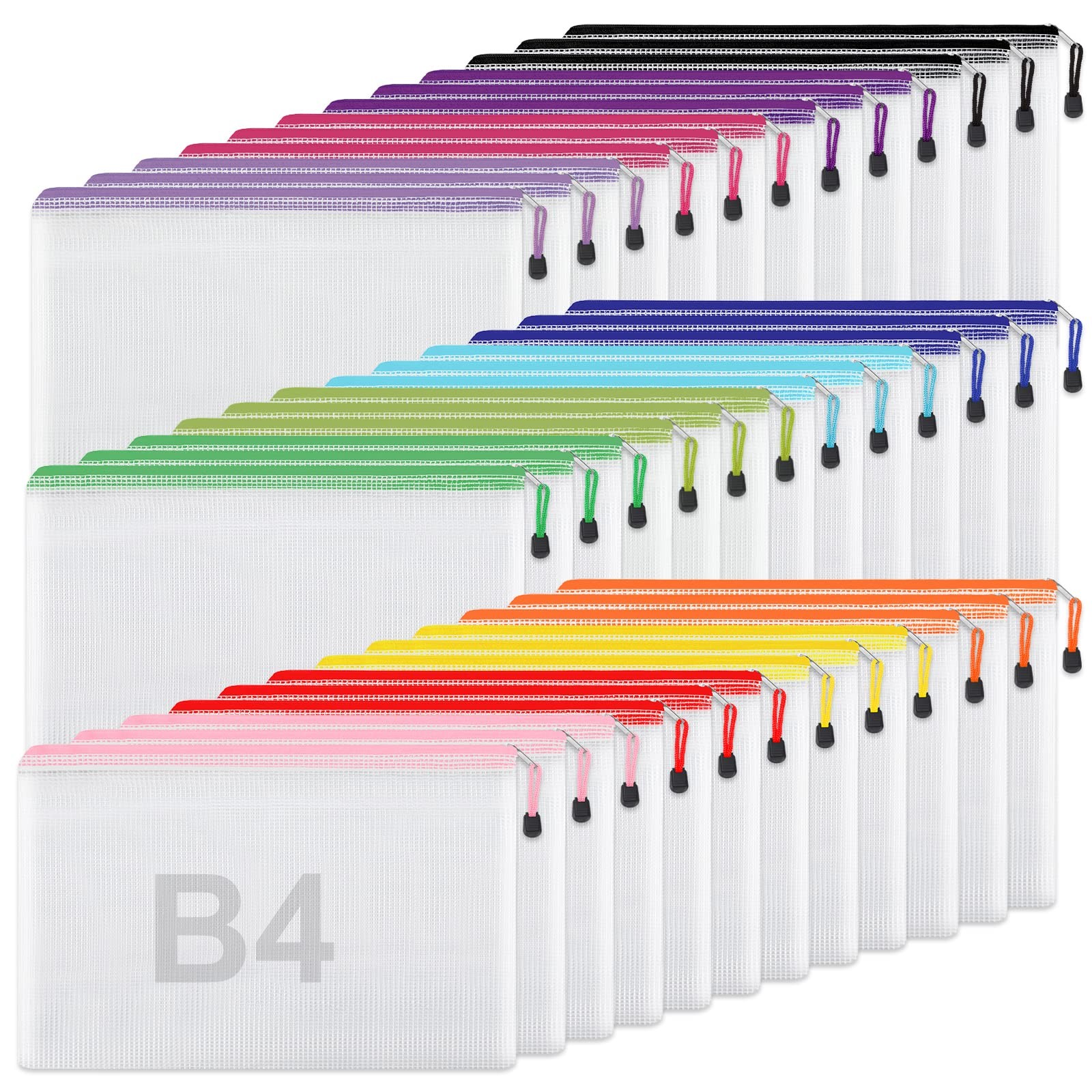 36 PCS Mesh Zipper Pouches Organizing Bags 16×11 Inch 12 Colors Storage