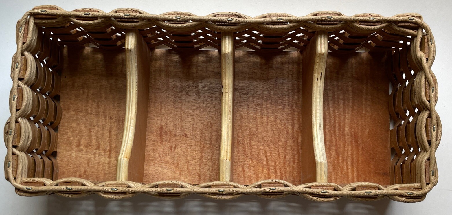 Handmade Desk Organizer Woven Basket 3 Sections Brown Dated 2005 Signed Sturdy