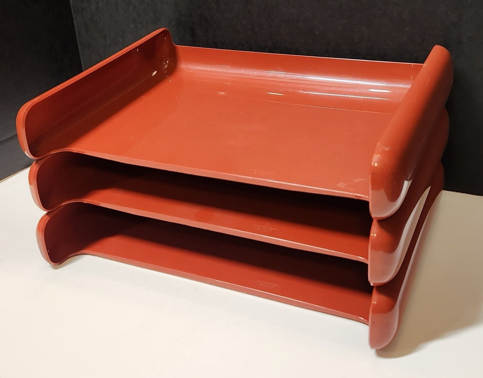 Vintage 1982 Eldon Office Products 3 Tier Desk Organizer Stack Tray Orange Brown