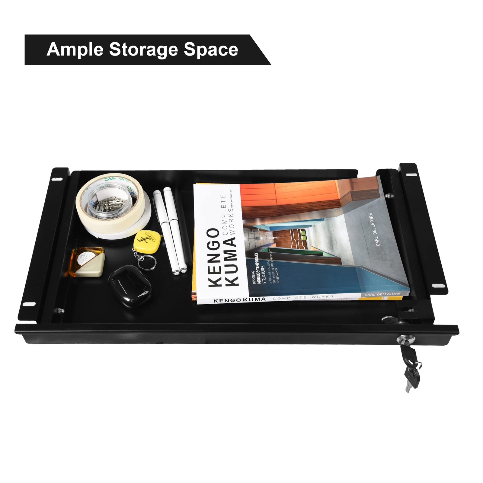 Frassie 17 Inch Under Desk Pull-Out Drawer with Lock Office Mounted Black