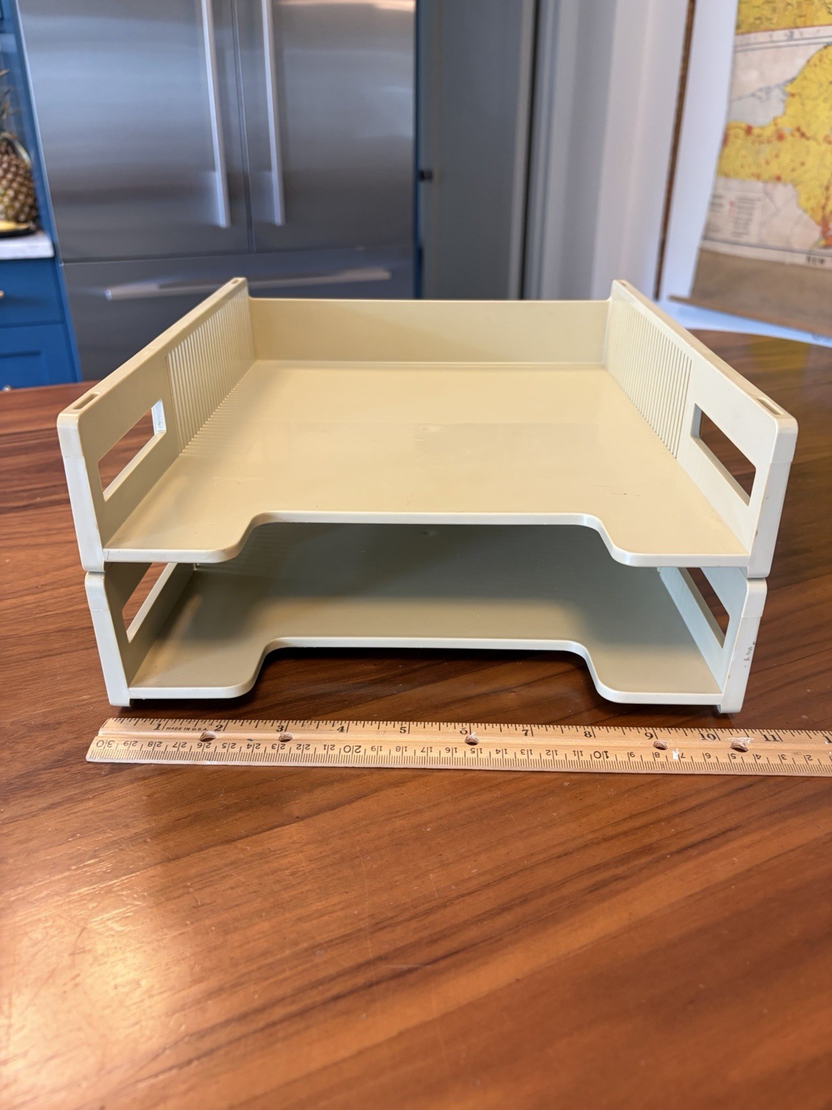 Vintage 1970s USA Eldon Office Products Plastic 2 Tier Paper Tray Tan Beige