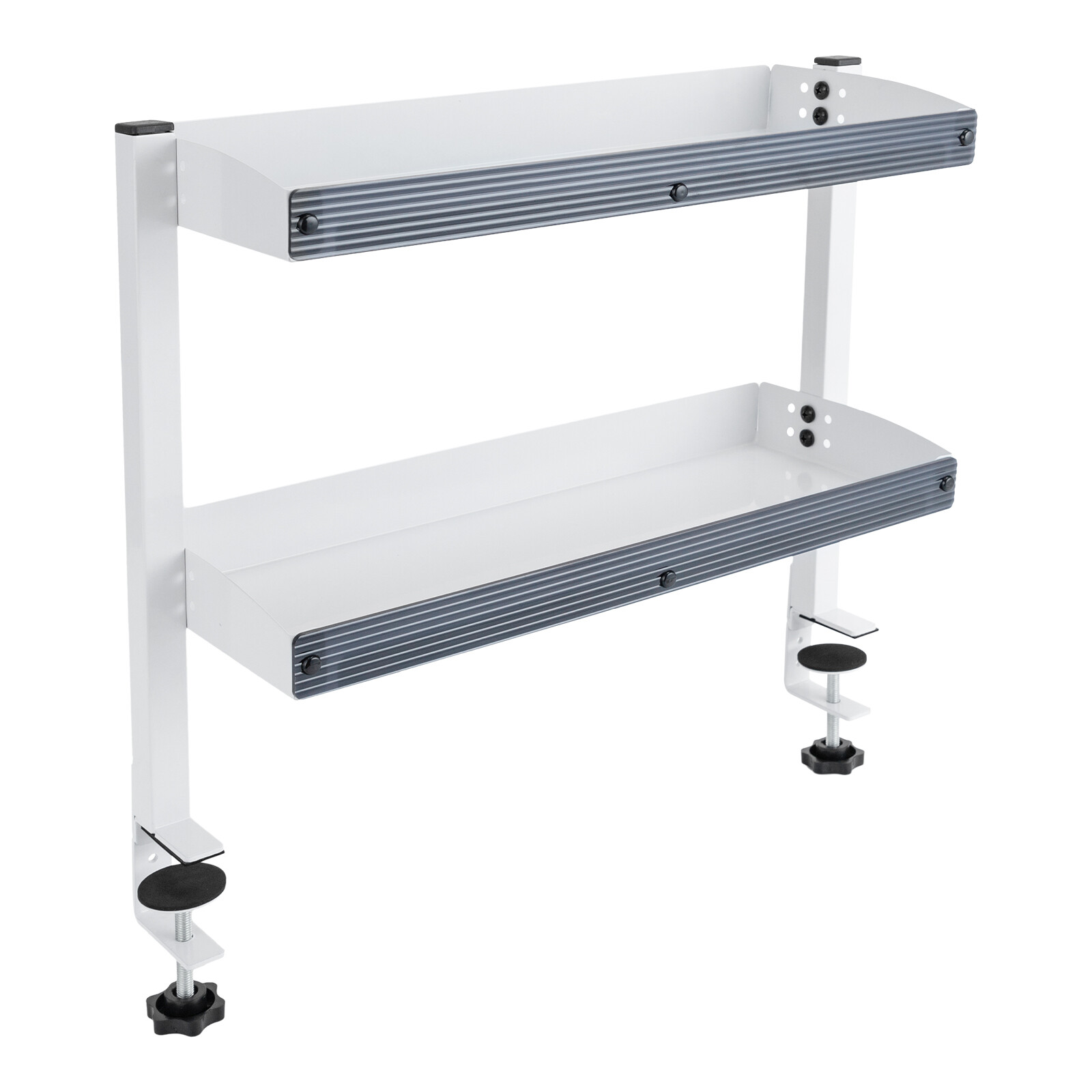 2-Tier Clamp-On Desk Shelf, Adjustable White Storage Organizer for Home