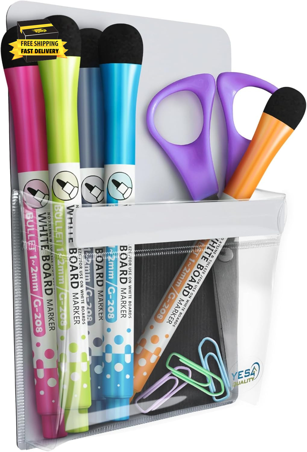 Magnetic Pen Holder for Refrigerator with Strong Magnetic Back, Dry Erase Marker
