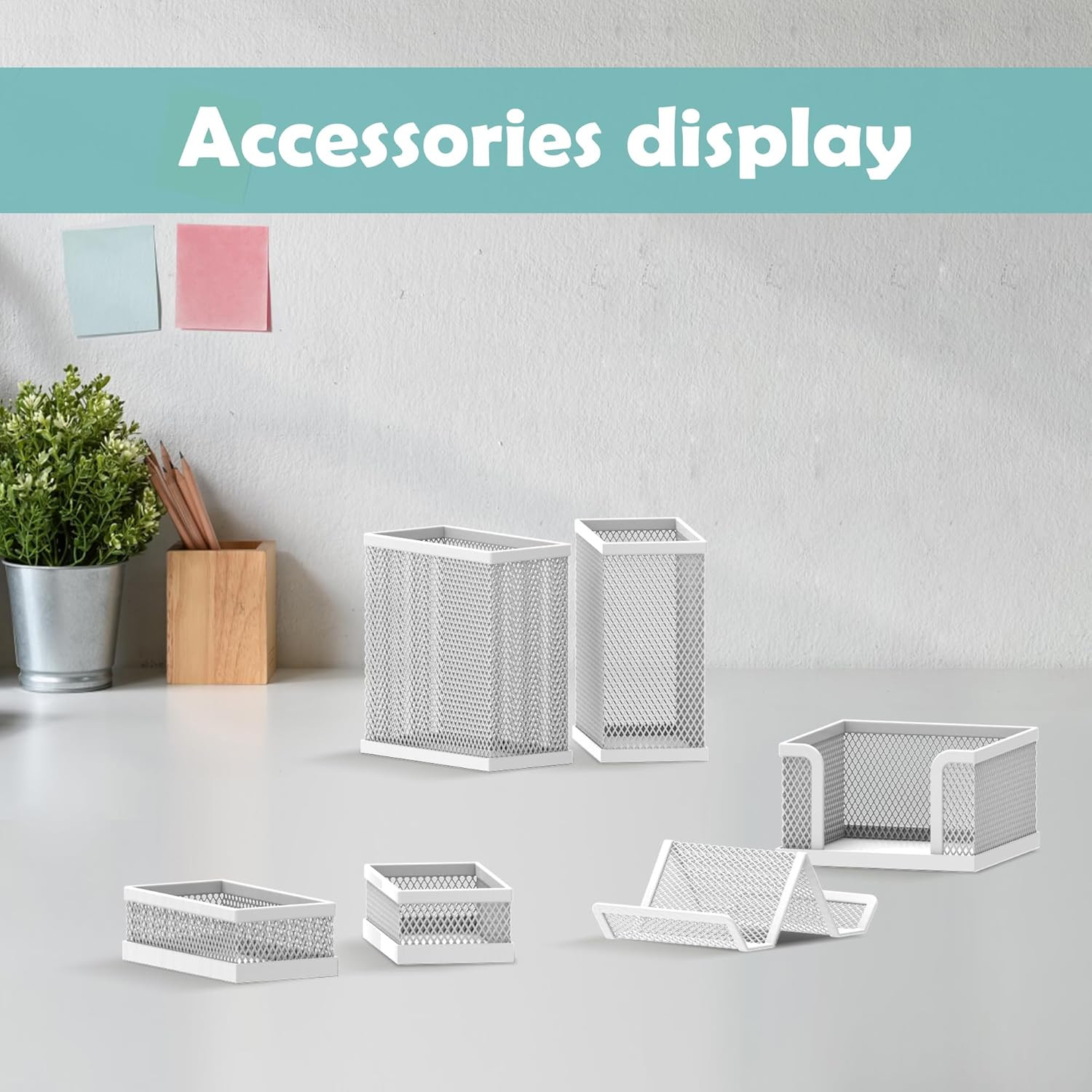Pen Holder for Desk, 6 Piece Mesh Desk Organizer set for Office Organization …