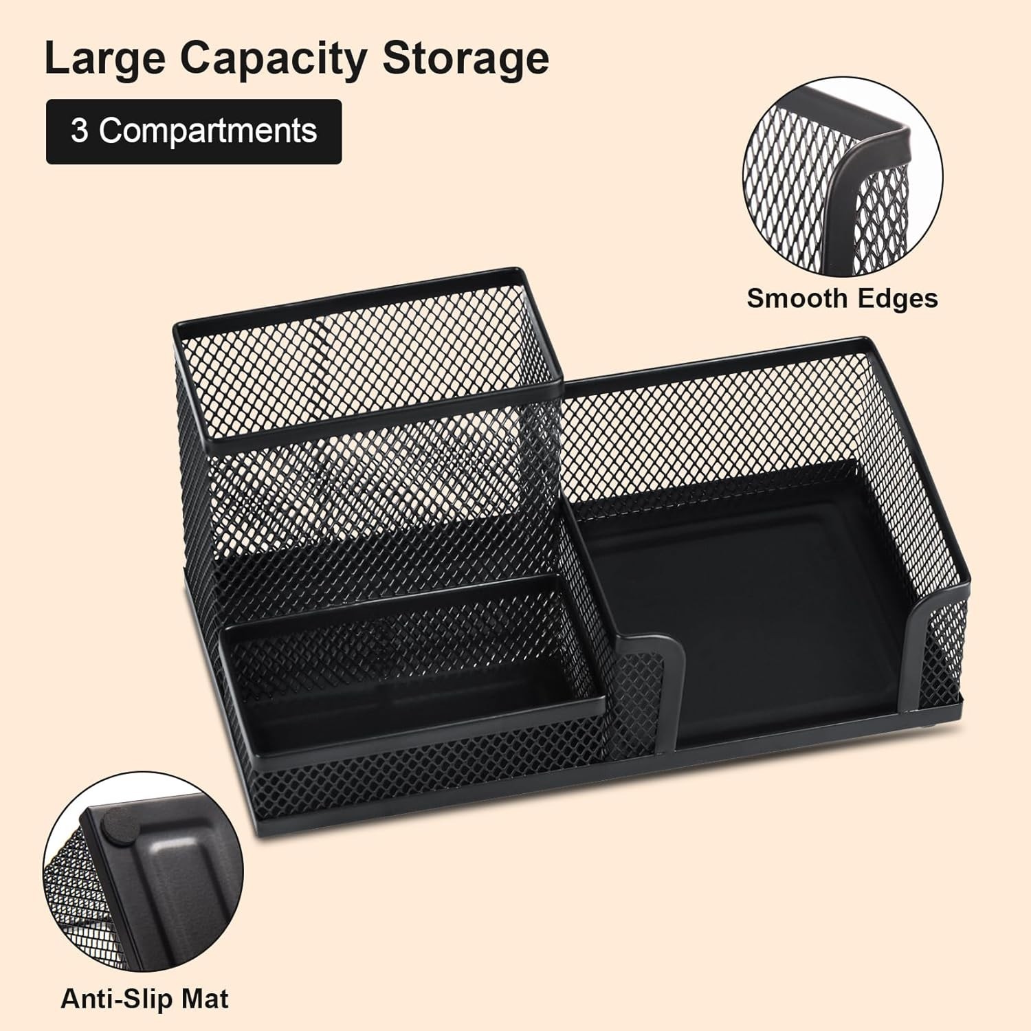 Mesh Pen Pencil Holder Desk Organizer, 3 Compartment Wire Desktop Pen Pencil …