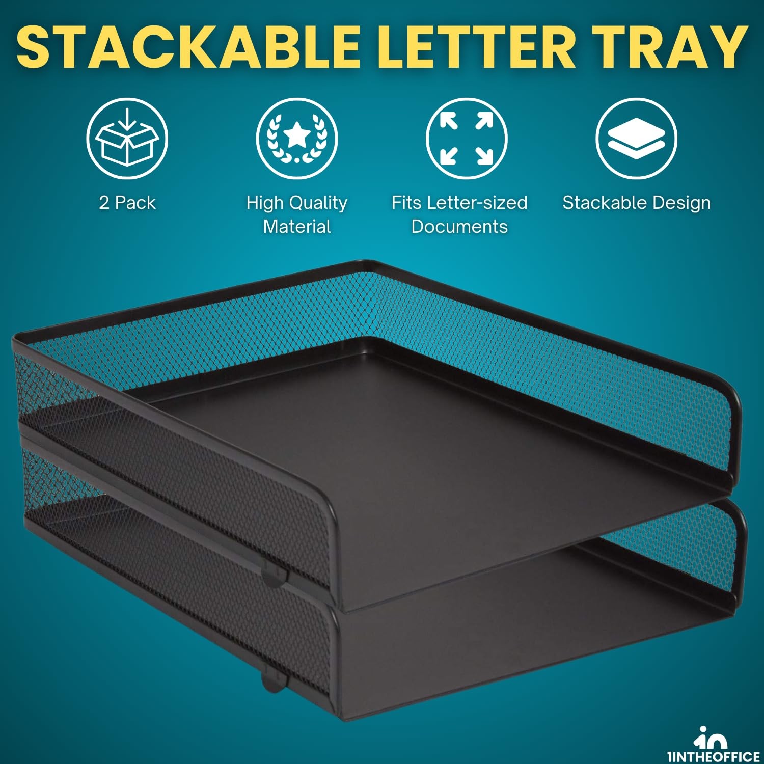 2 Pack Matte Black Wire Mesh Stackable FrontLoad Letter Paper Desk Tray