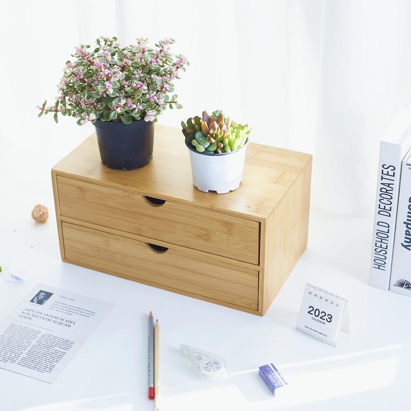 Bamboo Desk Organizer With Drawers Countertop Drawers Counter Storage Box Cor…