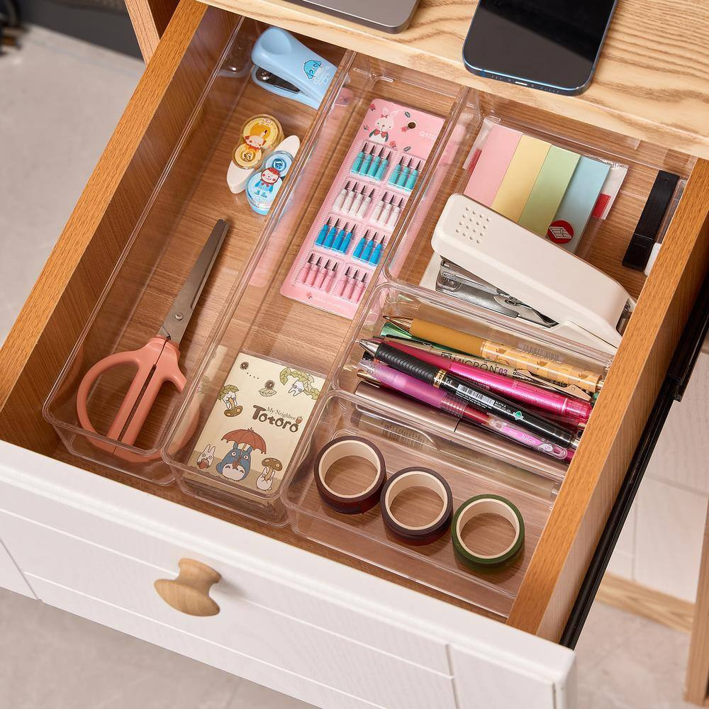 Drawer Organizer Set for Office Storage, Clear 12 In. X 2 In. Plastic Desk Organ