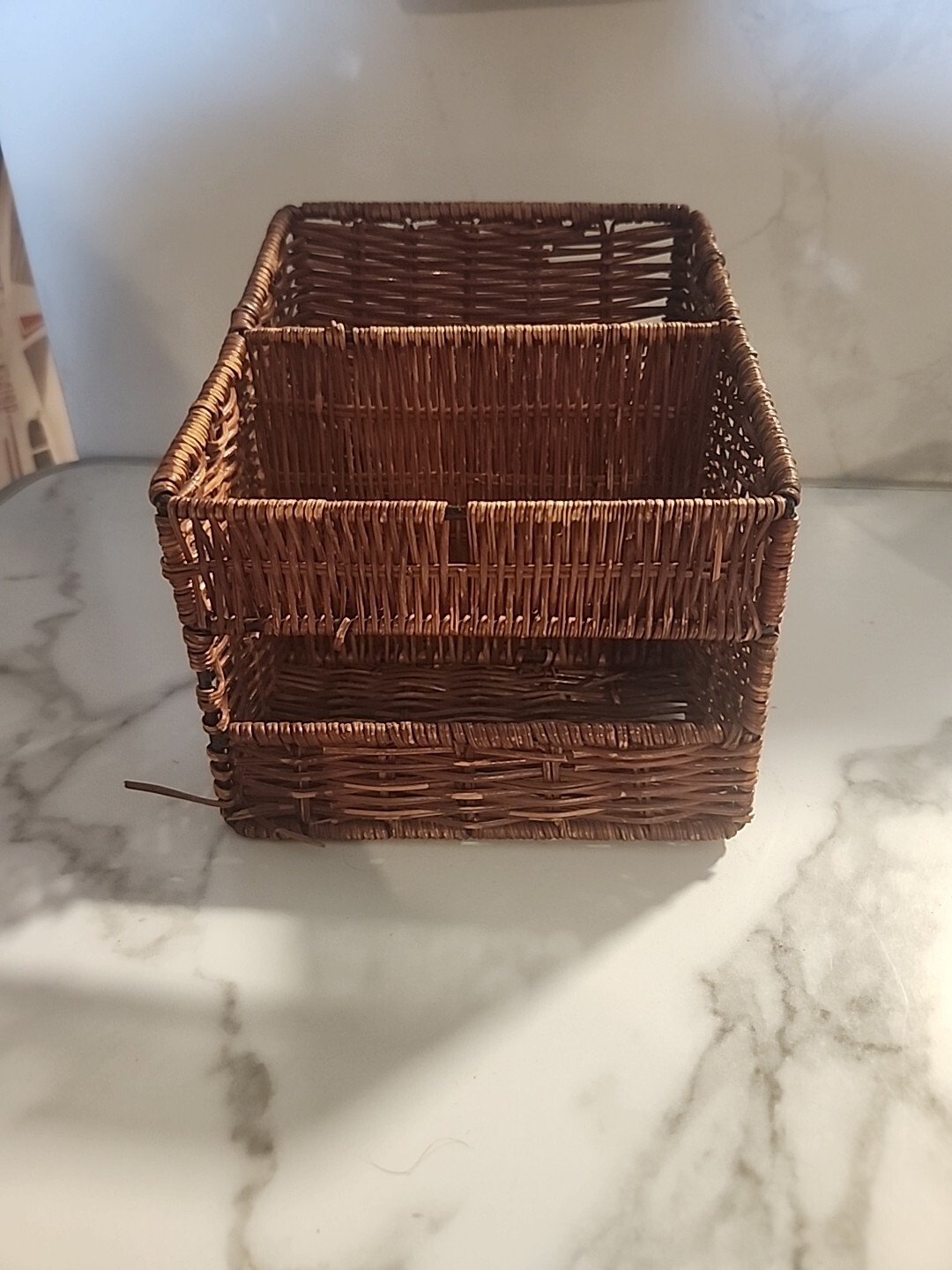 Desktop Organizer Honey Natural Wicker 2 Slot As Is Small
