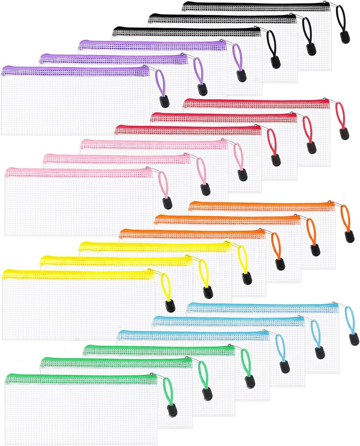 24 Pcs Lightweight Zipper Mesh Pouch Bags, Portable Clear Plastic A6 Storage