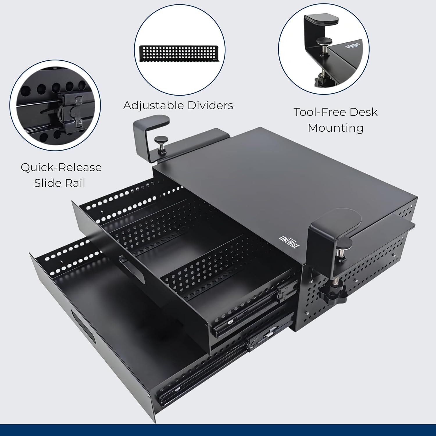 Under Desk Drawer – Clamp-On No-Drill Metal Organizer, Slide-Out Storage for
