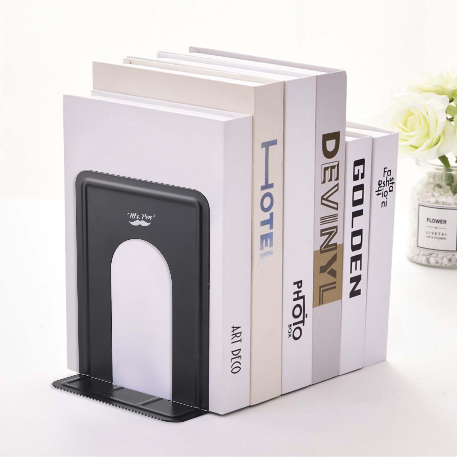 Mr. Pen- Book Ends, 8 Pack, Black, Heavy Duty Metal Bookends 8 Black