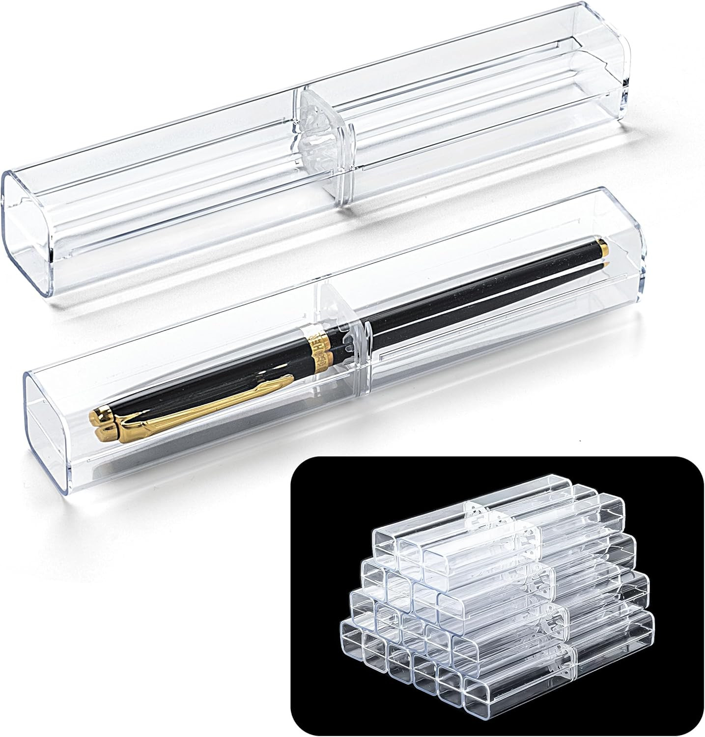 Acrylic Clear Pen Gift Box – 20 Pcs Reusable Ballpoint Storage Case SHIPS FREE