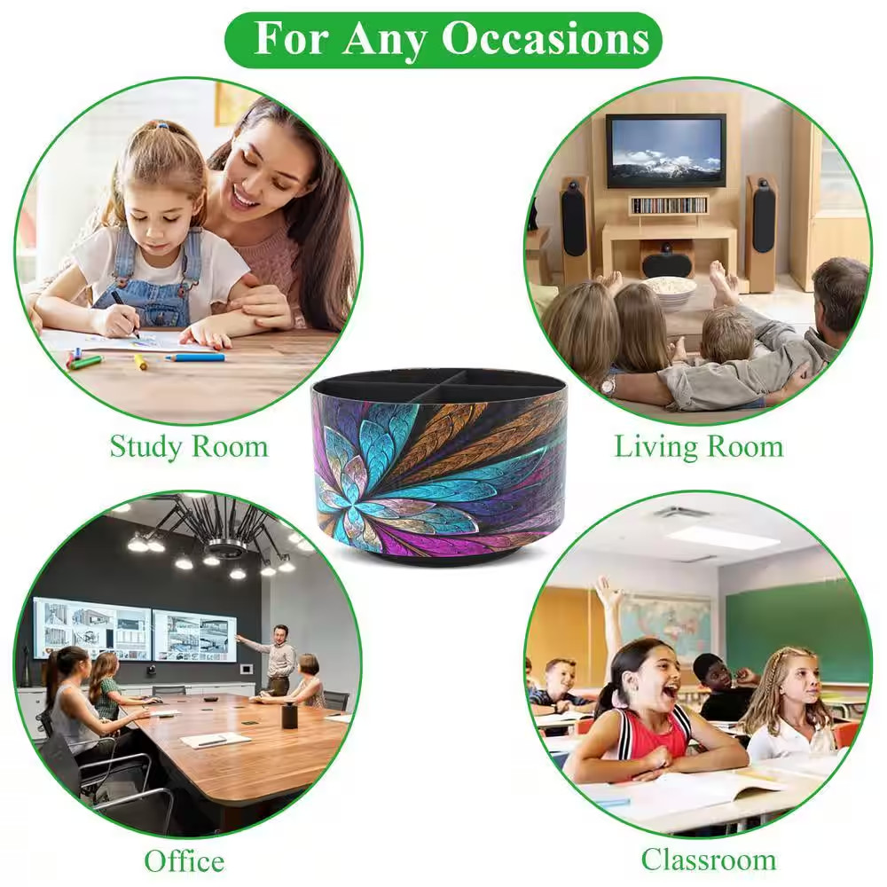 5.51 In. X 5.51 In. X 3.94 In. round Leather Multi-Functional Desktop Organizer,
