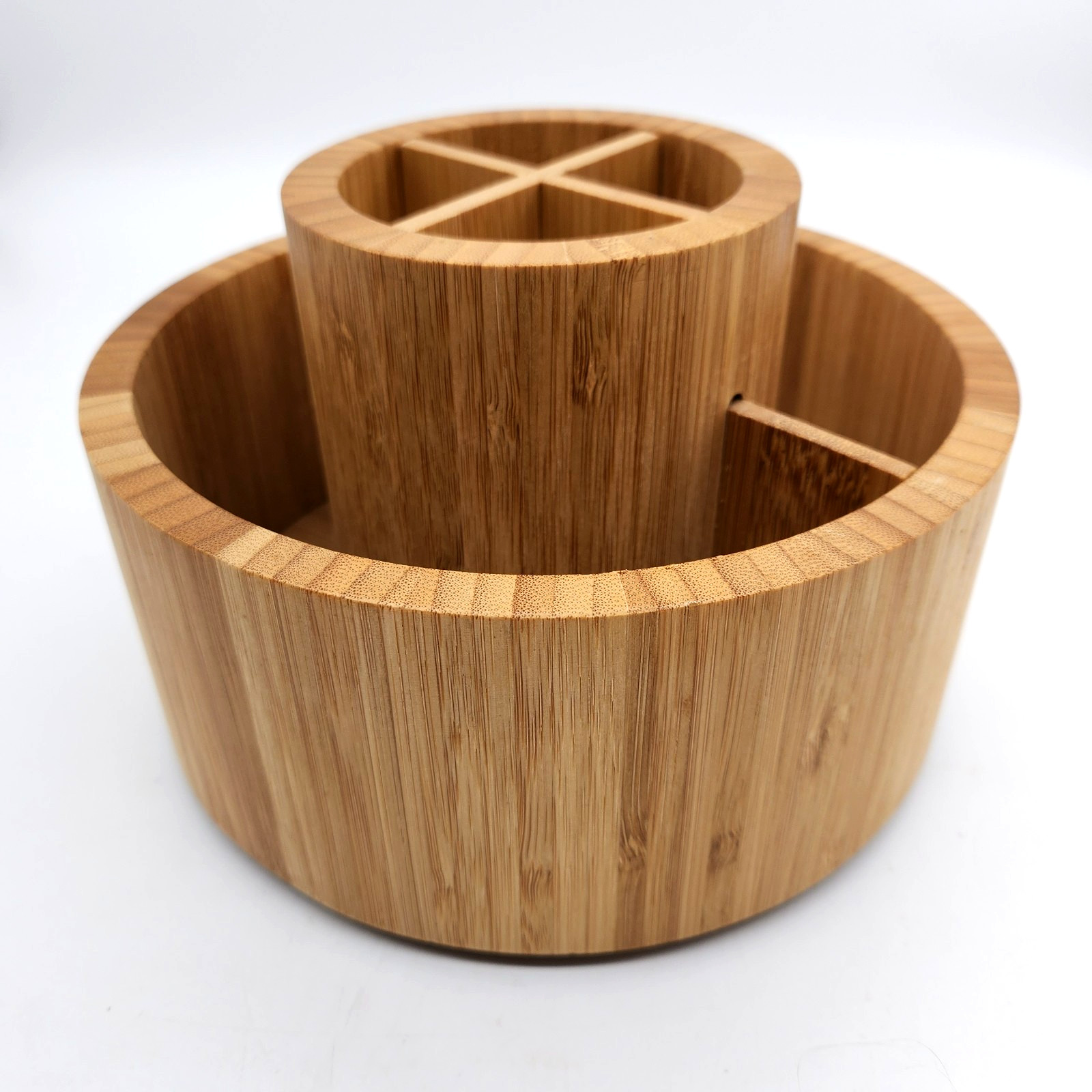 Wooden Bamboo Desk Organizer Rotates Storage Pens Pencils Brushes Utensils