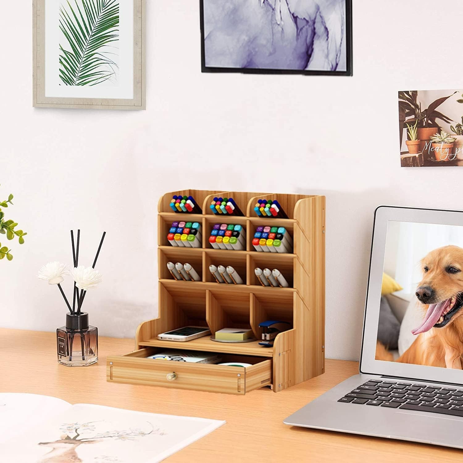 Wooden Desk Organizer, Multi-Functional DIY Pen Holder, Organizer for desk, D…