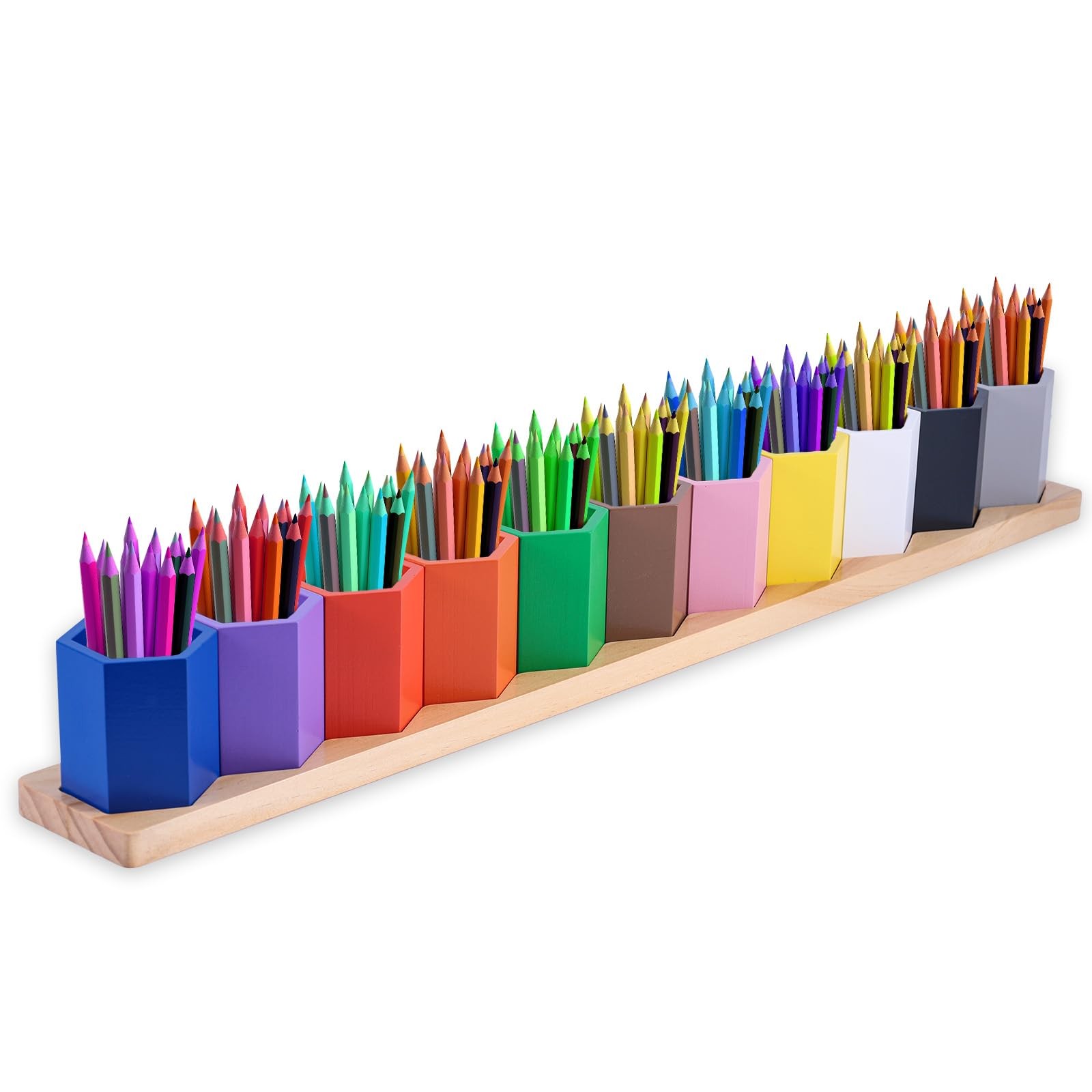 Wooden Colored Pencil Holder, Montessori Crayon Organizer Stand with 11 Movab