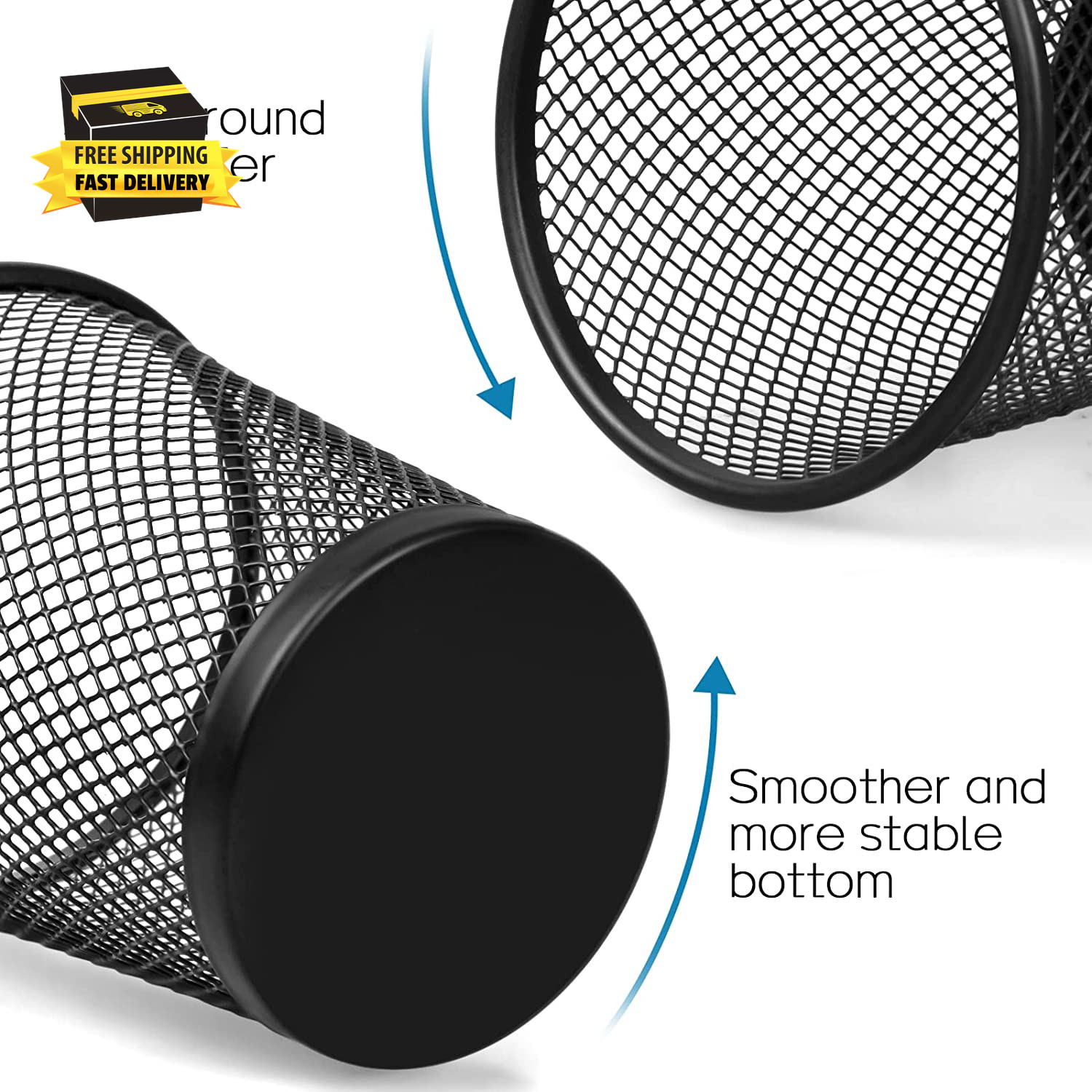 Mesh Pencil Holder for Desk 6 Pack, Metal Pen Cup Black | Pen Holder for Desk, D