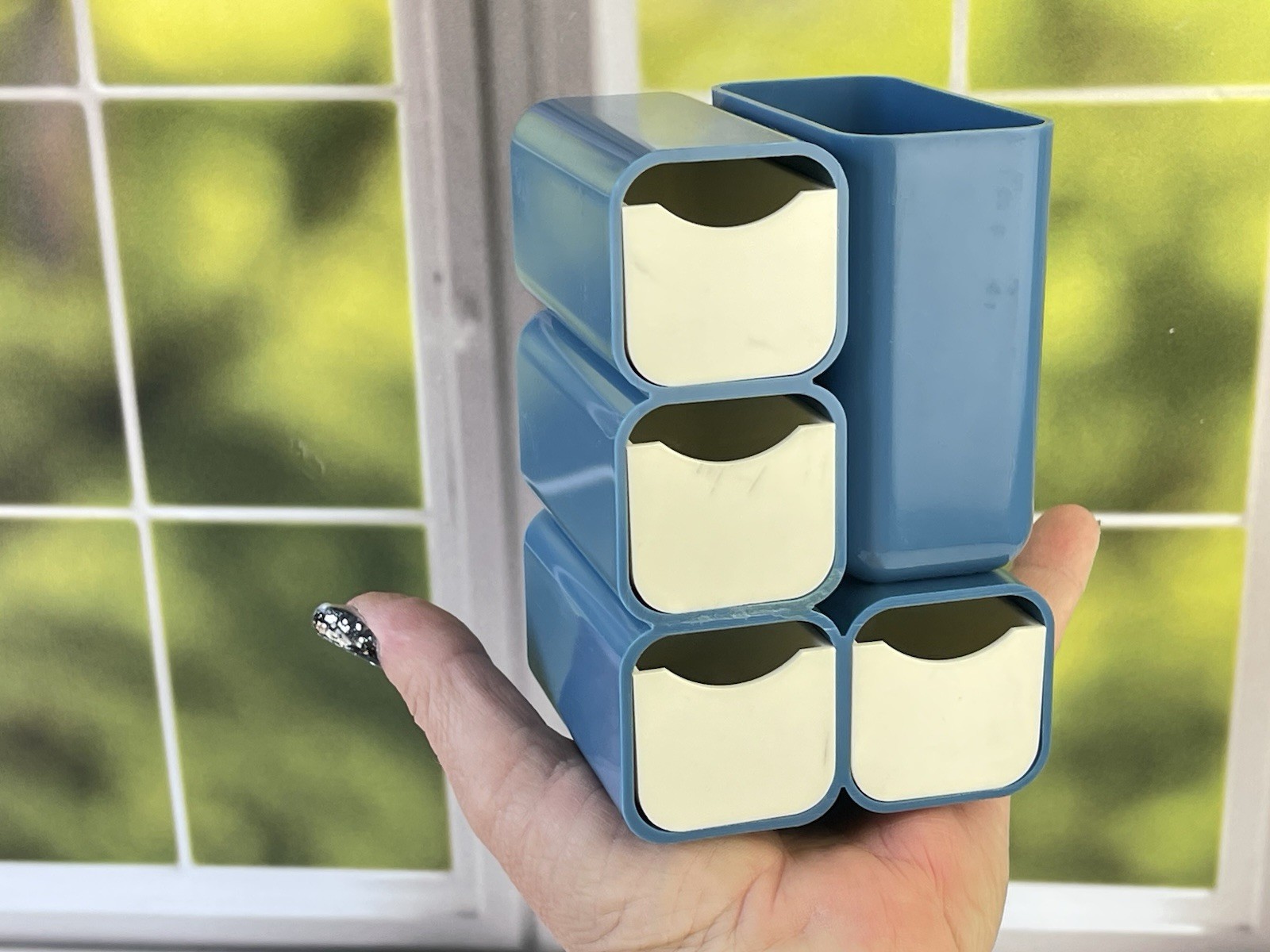 Vintage Mid Century Modern Blue Plastic Mini Drawer Storage Caddy Desk Organizer