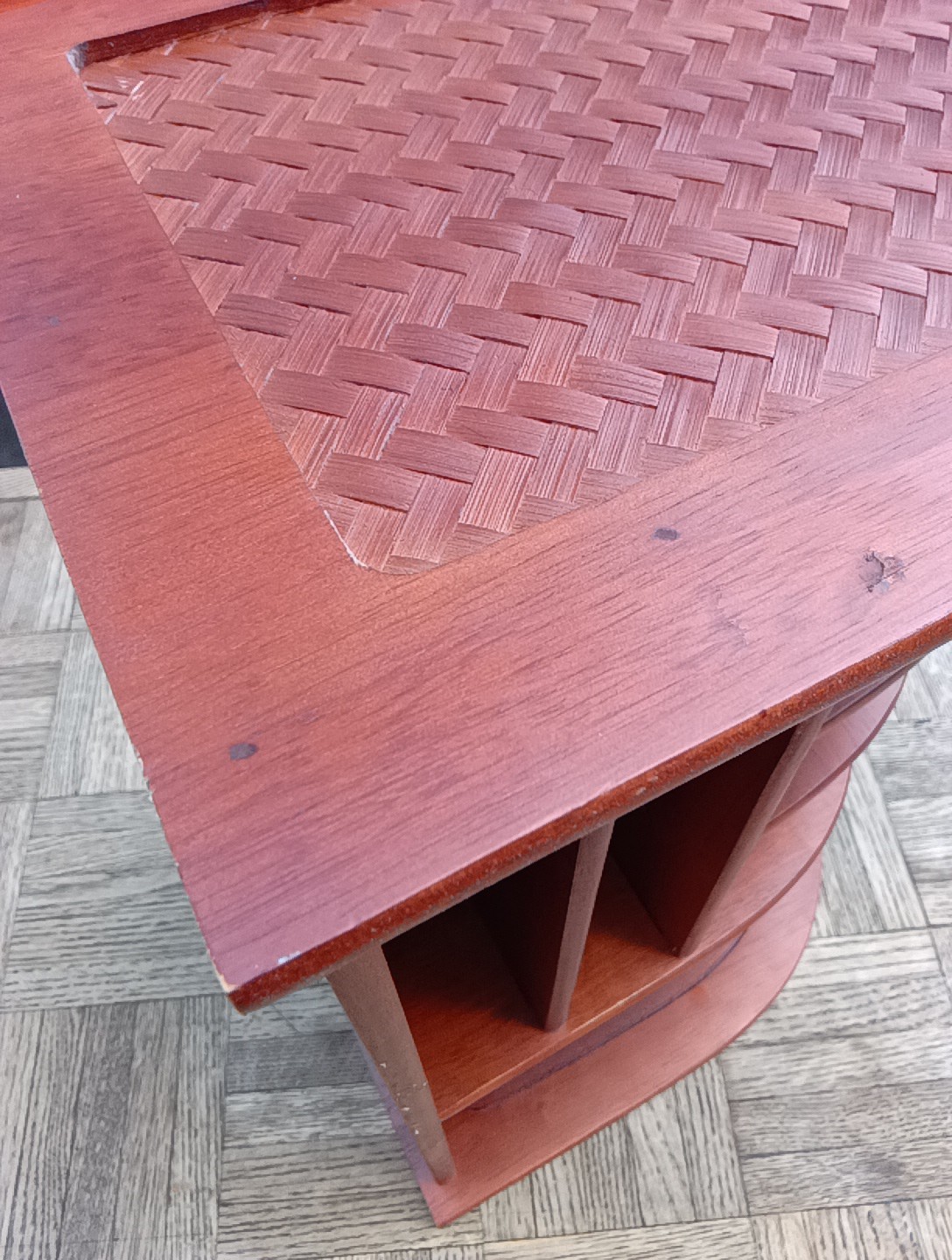 Vintage REAL Wood Leatherette Rattan Desktop Document & Mail Organizer RARE VNC