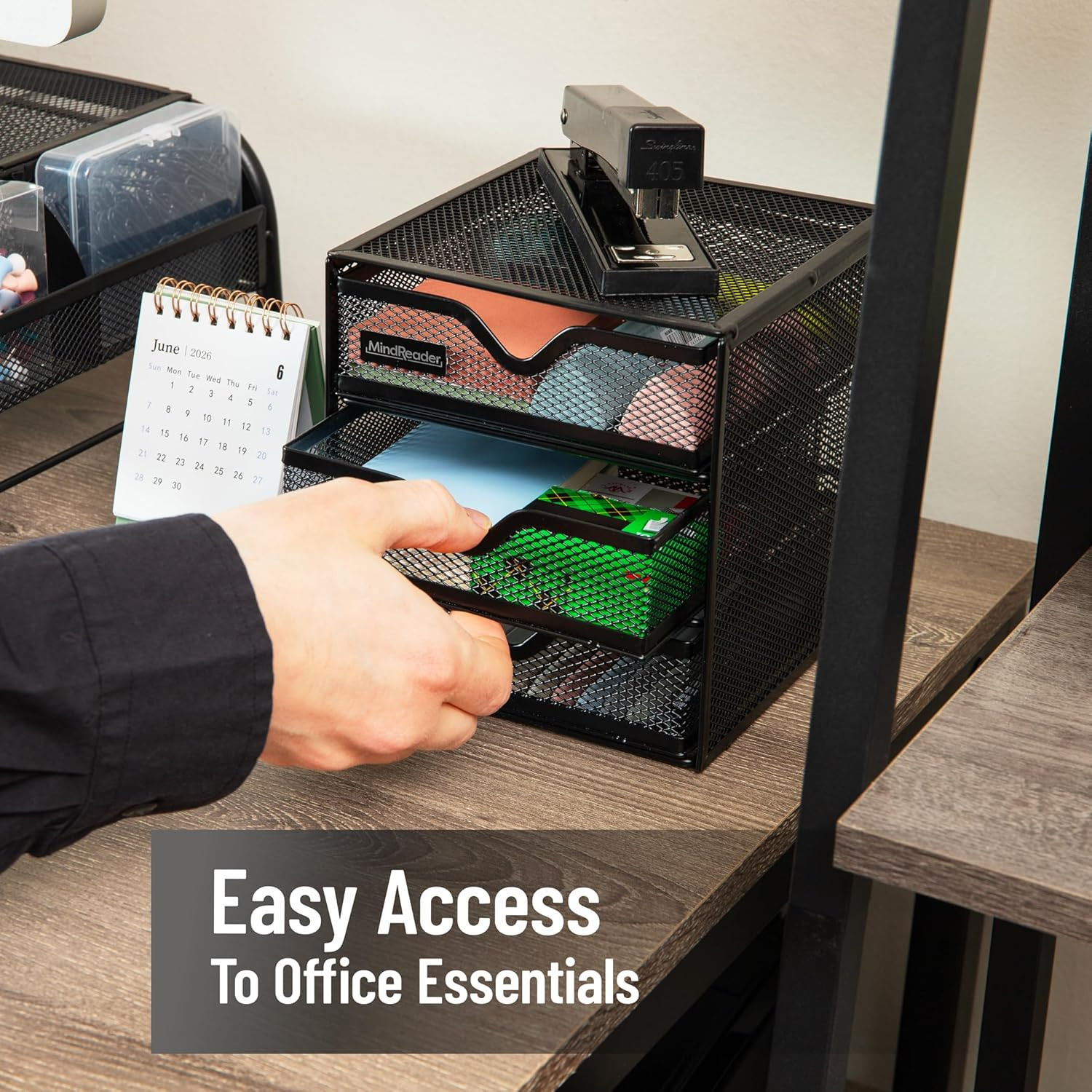 Desktop Accessory Storage, Desk Supplies, Organizer, Office, Metal Mesh, 6.25″ L