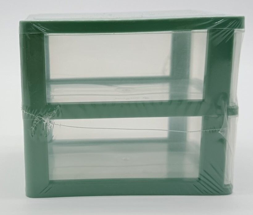 Mini Stackable 2-Drawer Clear/Green Plastic Storage Organizer Desk Makeup Crafts