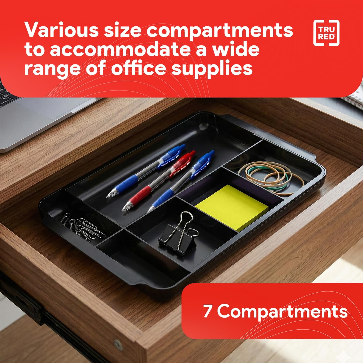 Expandable Plastic Drawer Organizer, 7‑Compartment, Black – Adjustable Desk &…