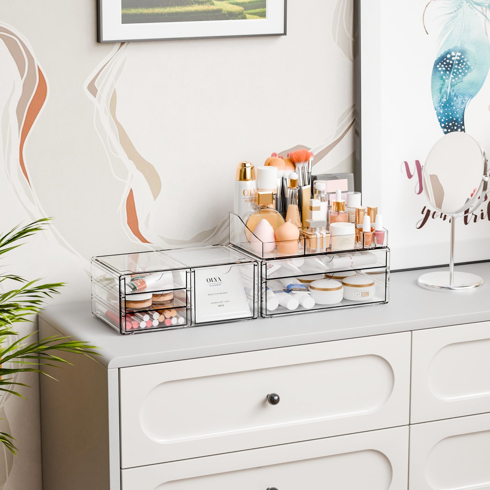Yieach Acrylic Make up Organizers for Counter,Desk and 6 Drawers, Clear