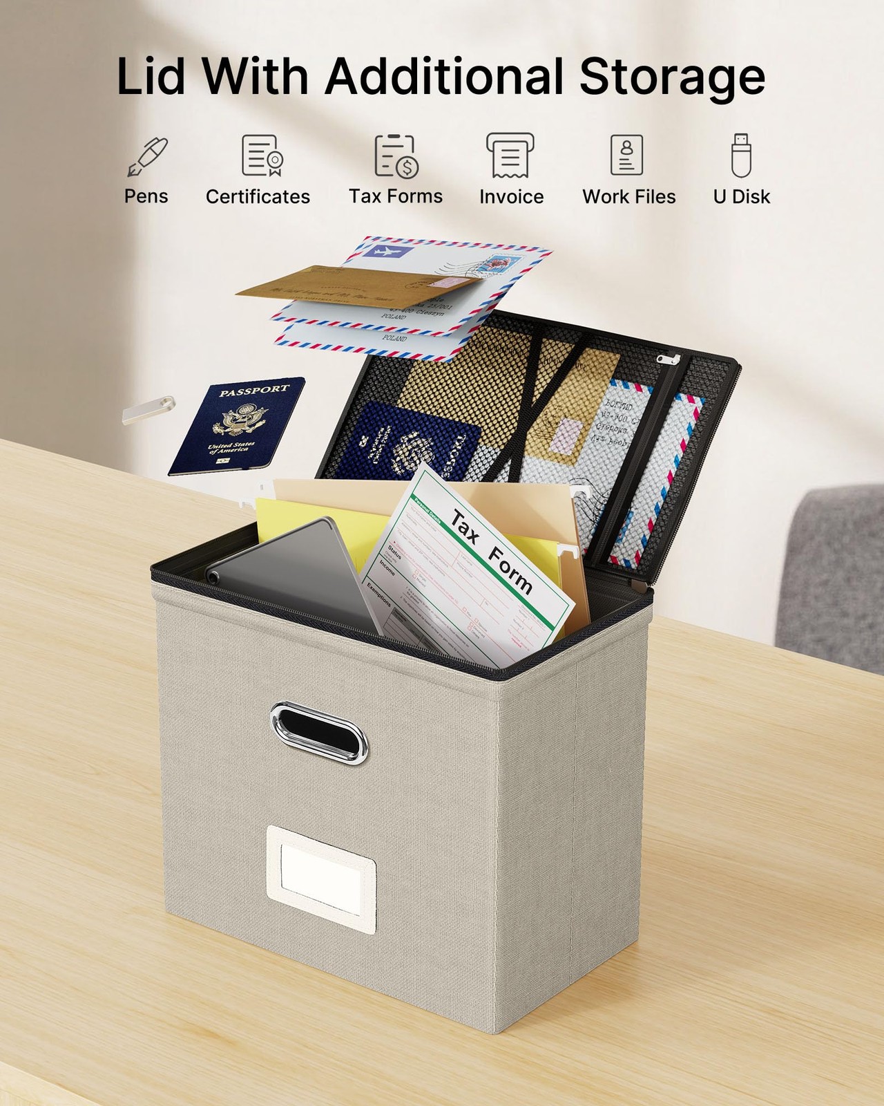 Oterri File Organizer Boxes with Lids, Small-1 Pack Without Folders, Beige
