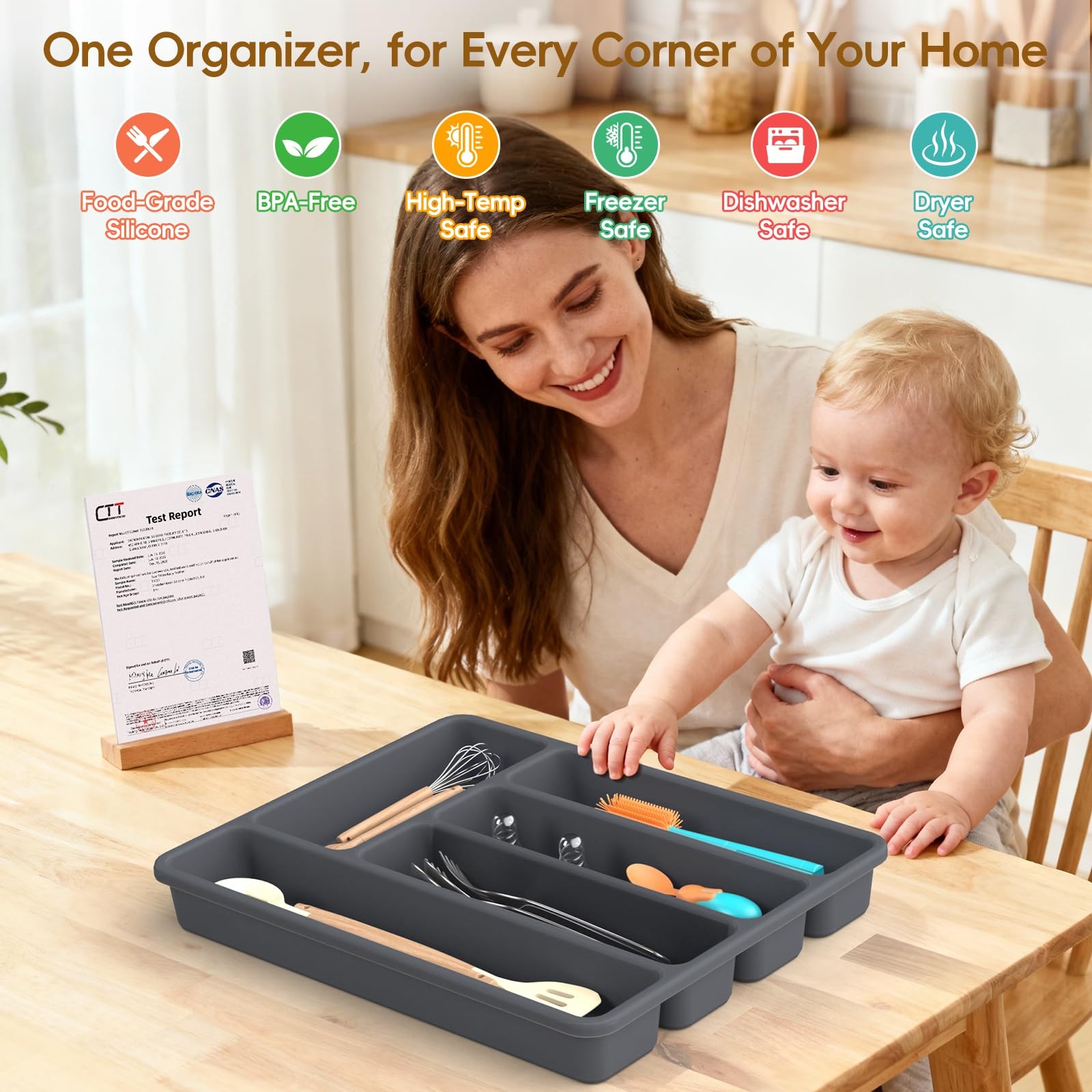 Non-Slip Silicone Kitchen Drawer Organizer for Utensils & Flatware | Heavy-Du…