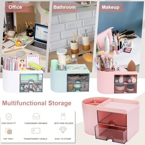 Desk Organizer with Drawer Pen Holder Small Pink