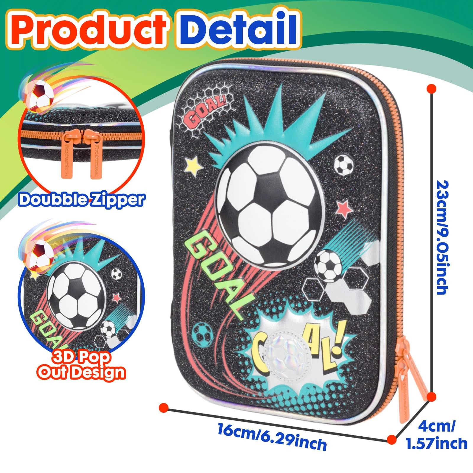 YOYTOO Soccer Pencil Case Stationery Set for Boys, 3D EVA Big Capacity Cute P…
