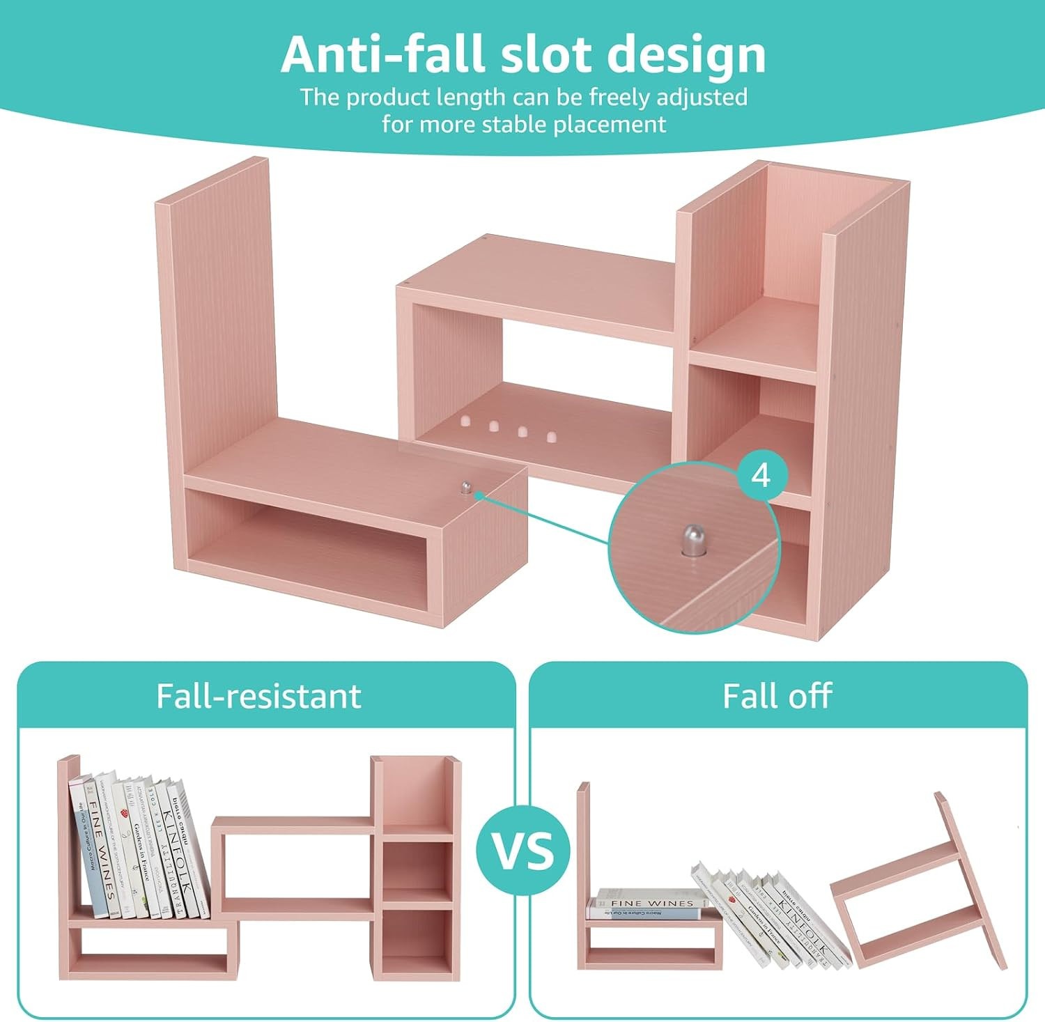 Desk Shelves Desktop Organizer Shlef – Pink Office Organization for Top of Desk