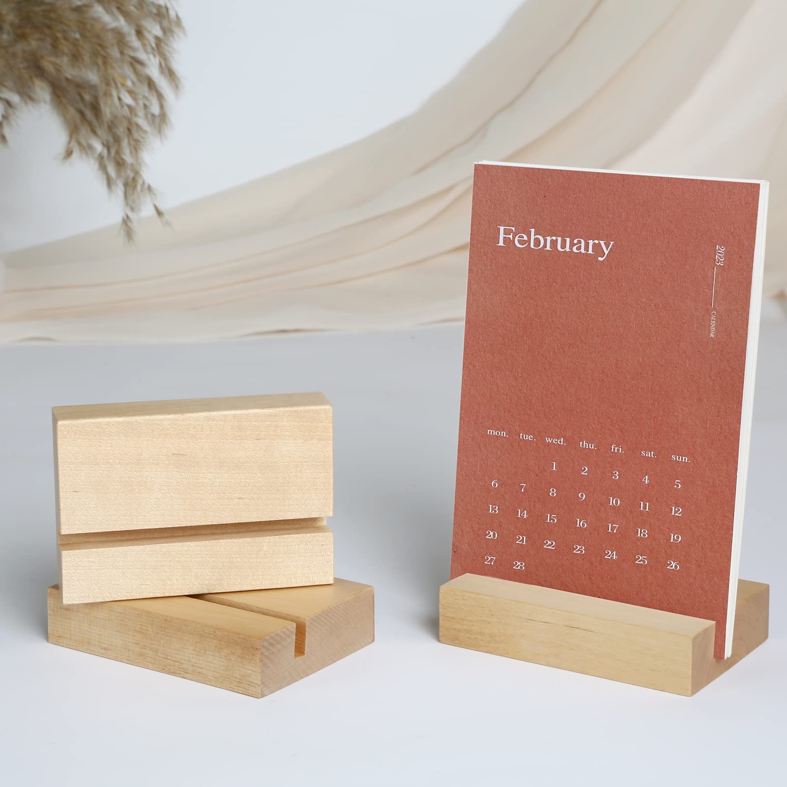 2 PCS 3.5″ Birch Wood Stand Block Base Cardstock Holder Desk Calendar