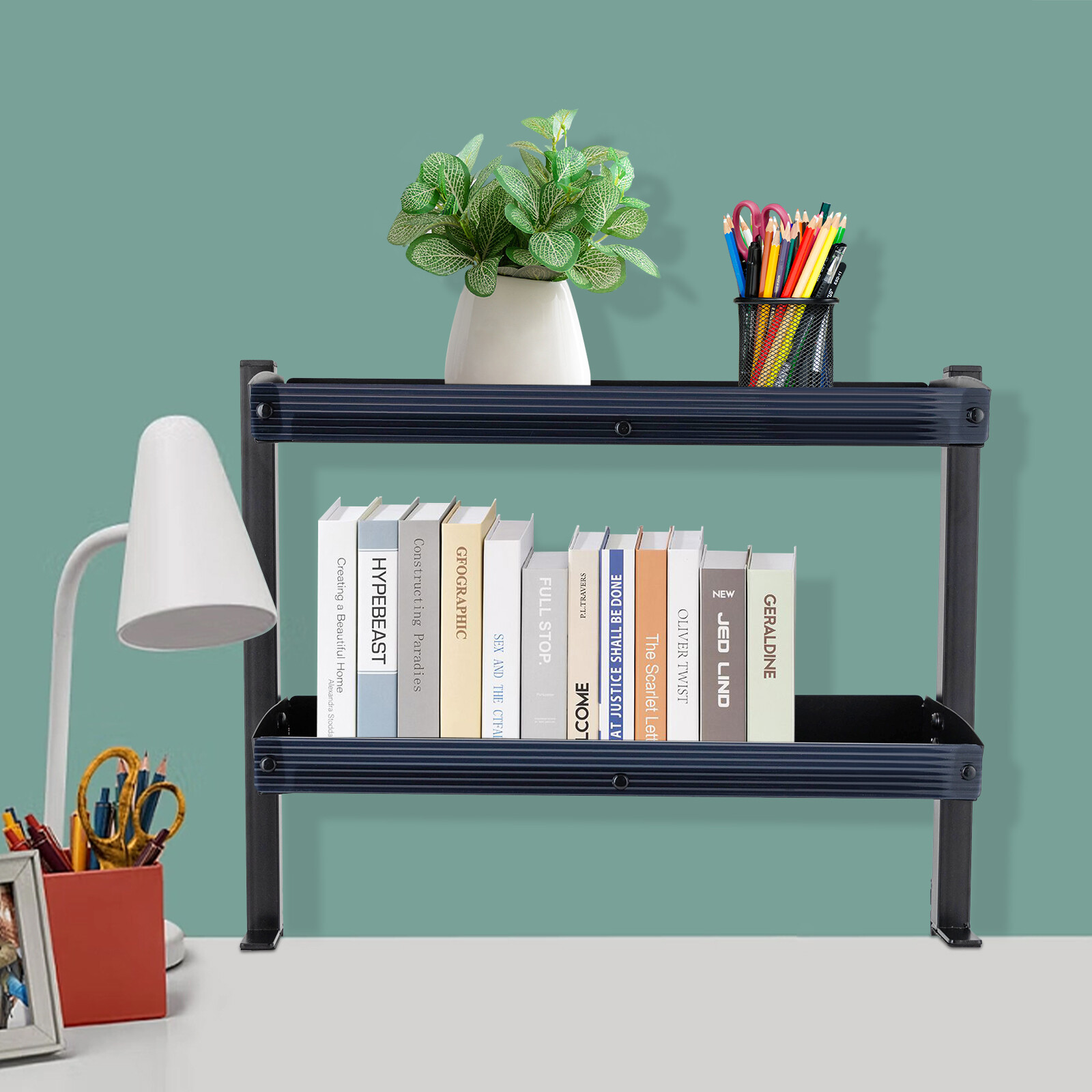 2 Tier Clip-on Desk Storage Home Office Shelf Carbon Steel Desktop Organize Tray
