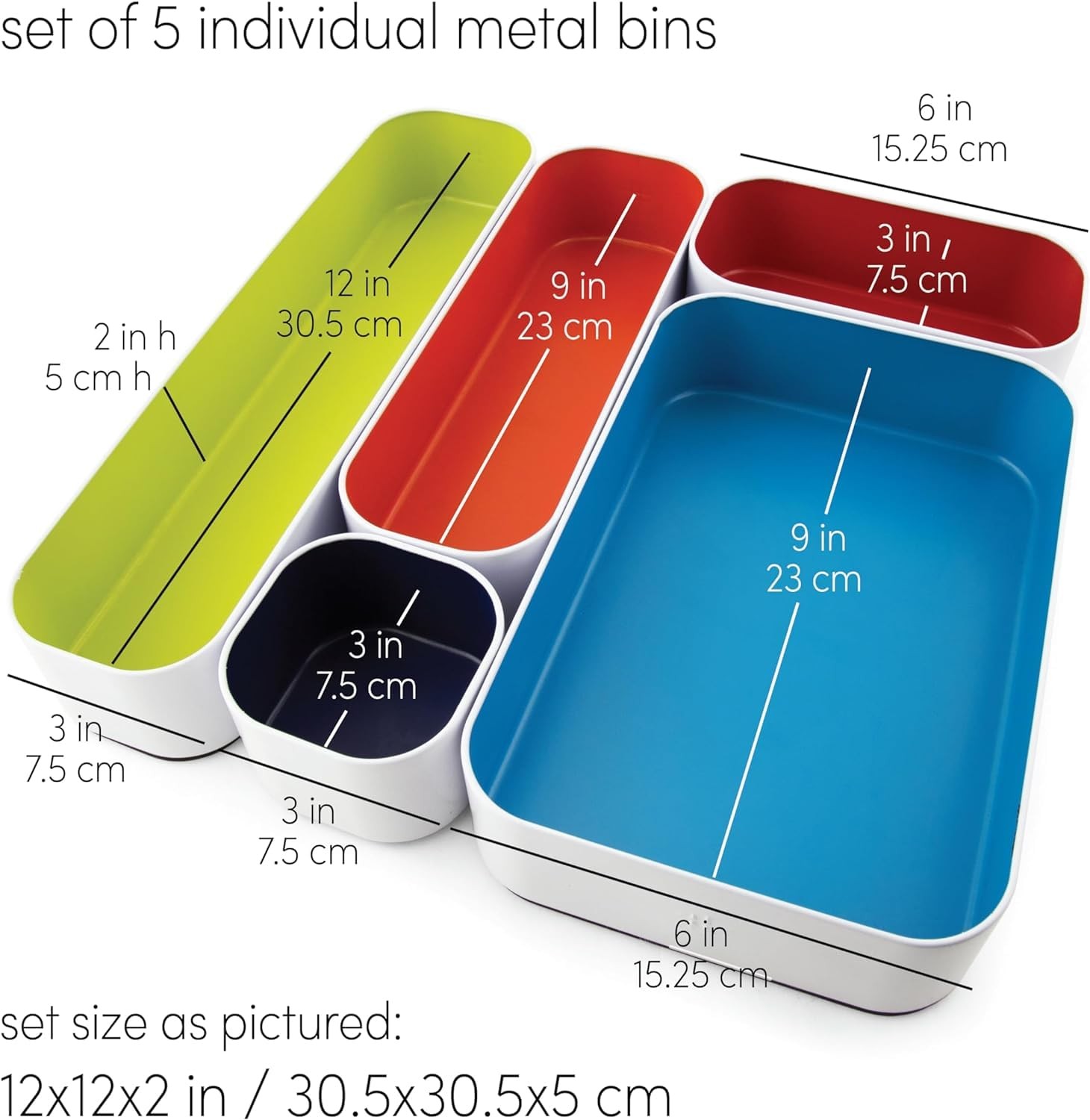 5 Piece Metal Organizer Tray Set for Storing Makeup, Stationery, Utensils, an…
