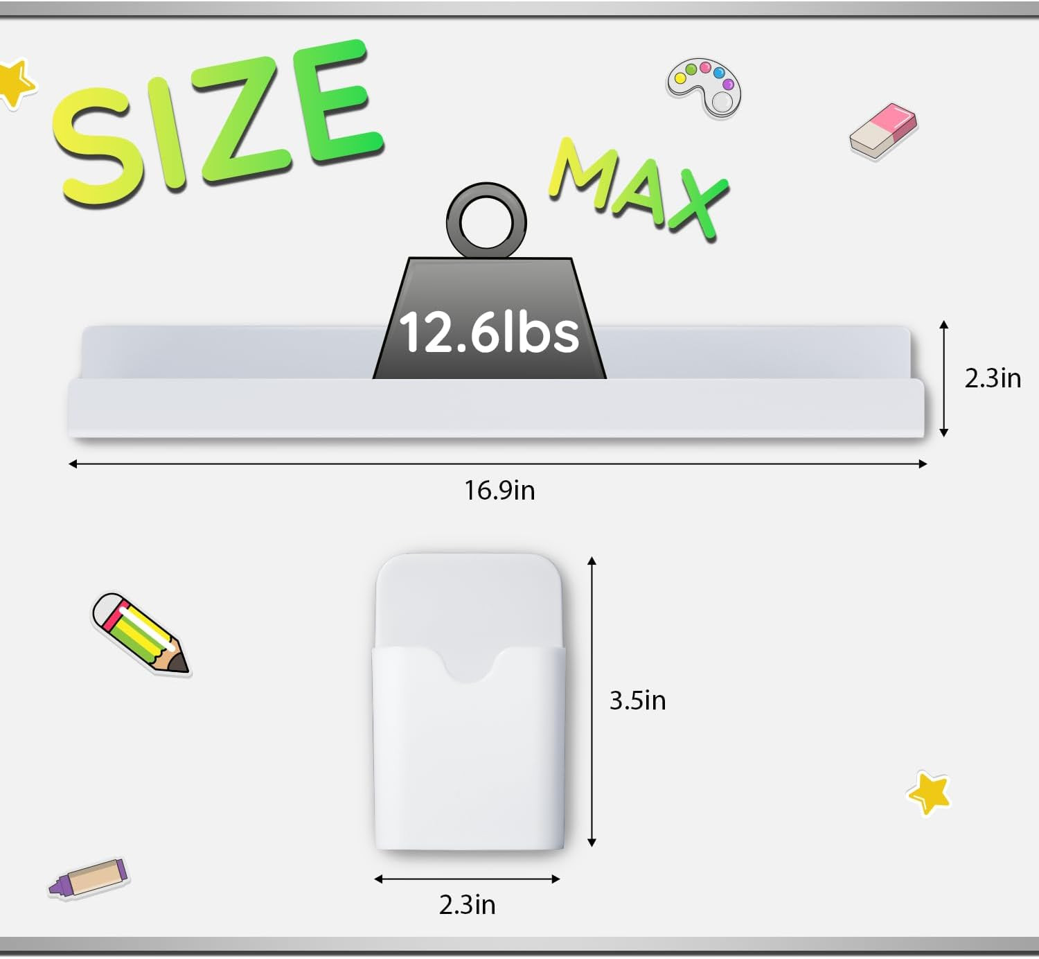 2 Pcs Magnetic Book Shelf for Whiteboard with Magnetic Pen Holder | Heavy Duty A