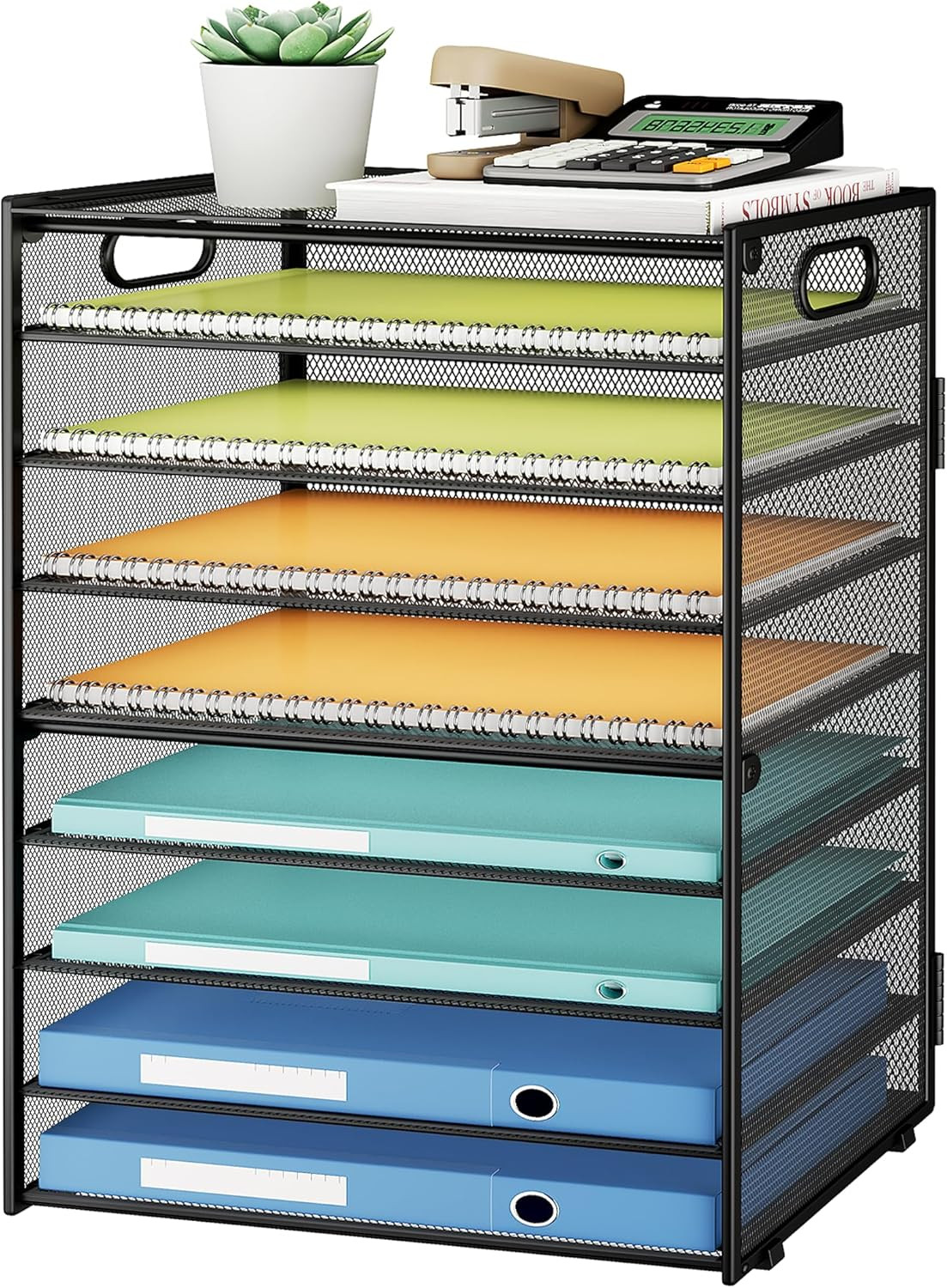 9 Tier Paper Organizer for Desk – Black Metal Mesh Letter Tray File Paper Sorter