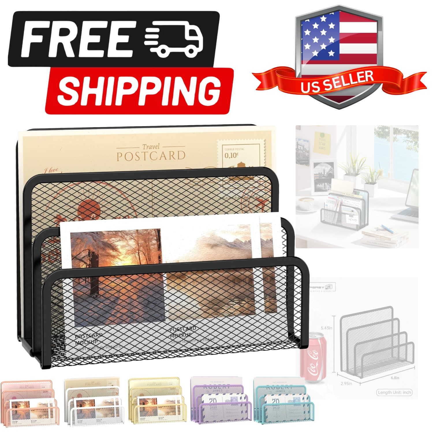 Mail Organizer for Desk, Mesh Metal Mail Holder Countertop with 3-Slot, Lette…