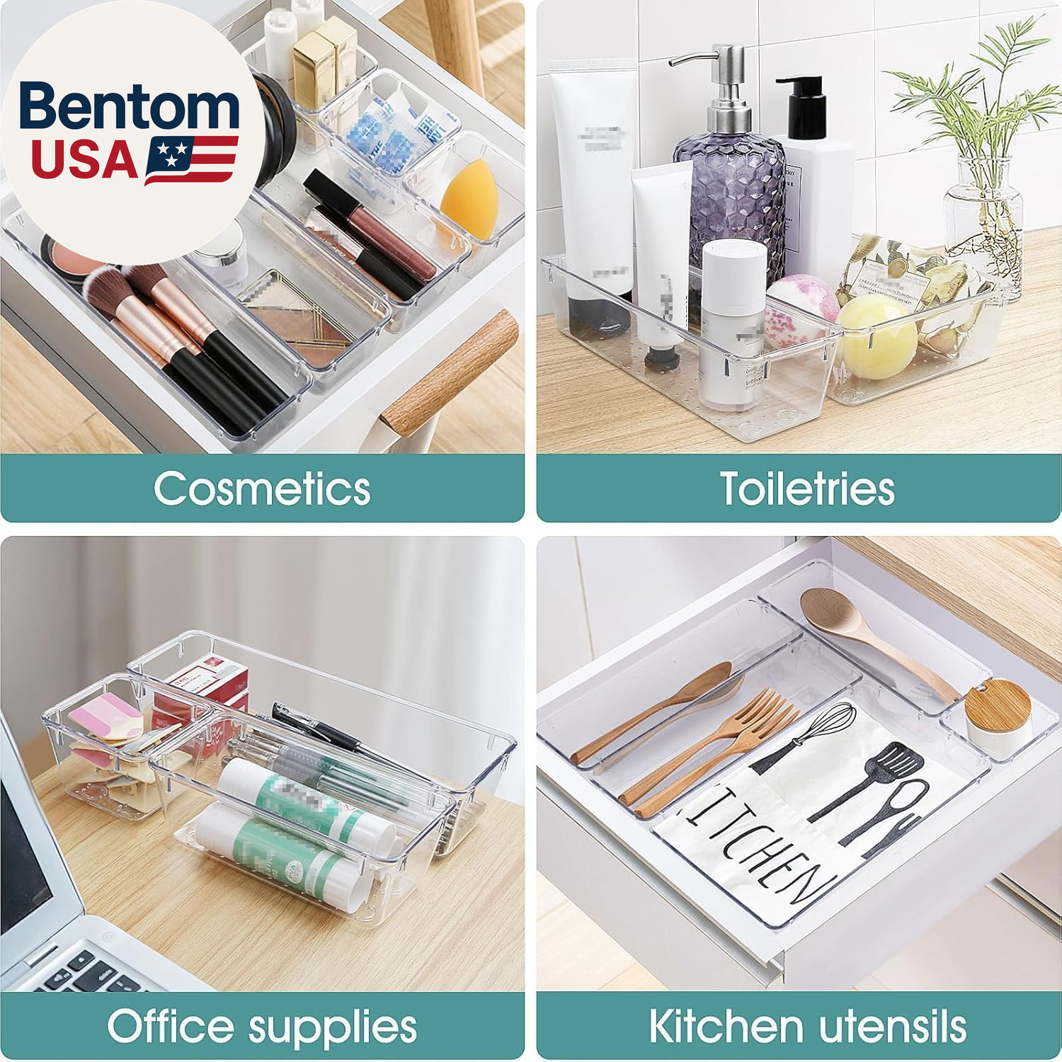 25 PCS Clear Plastic Drawer Organizer Set, 4 Sizes Desk Drawer Divider Organizer