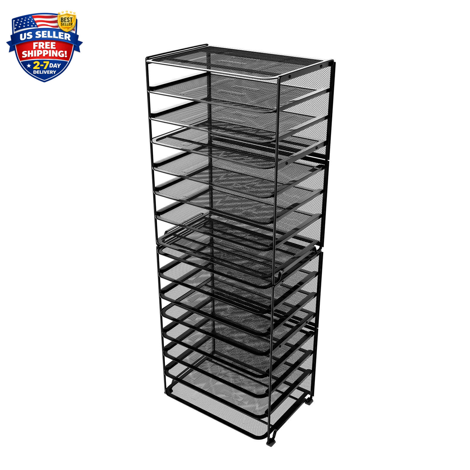 2 Pack 8 Tier Mesh Desk File Organizer Letter Tray Paper Storage Black