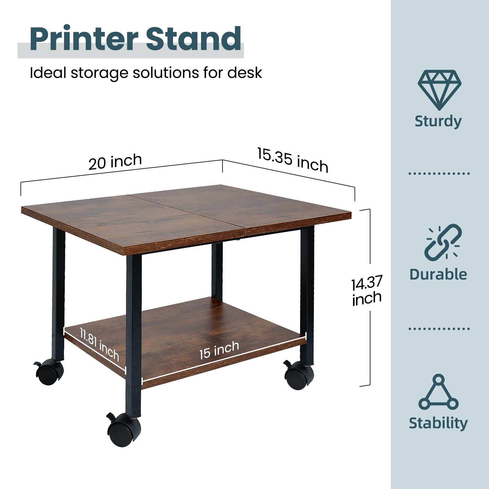 SwaaVee Printer Stand with Storage Under Desk Shelf, Desktop Rustic Brown