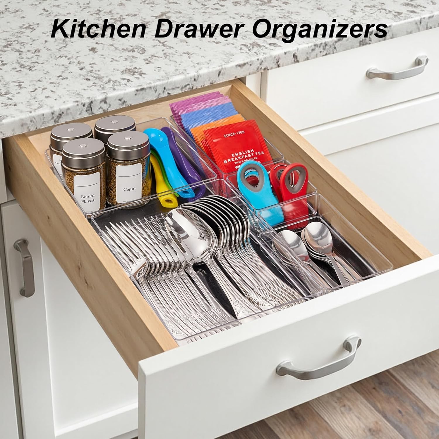 7-Piece Drawer Organizer with Non-Slip Silicone Pads, 4-Size Desk Drawer Orga…